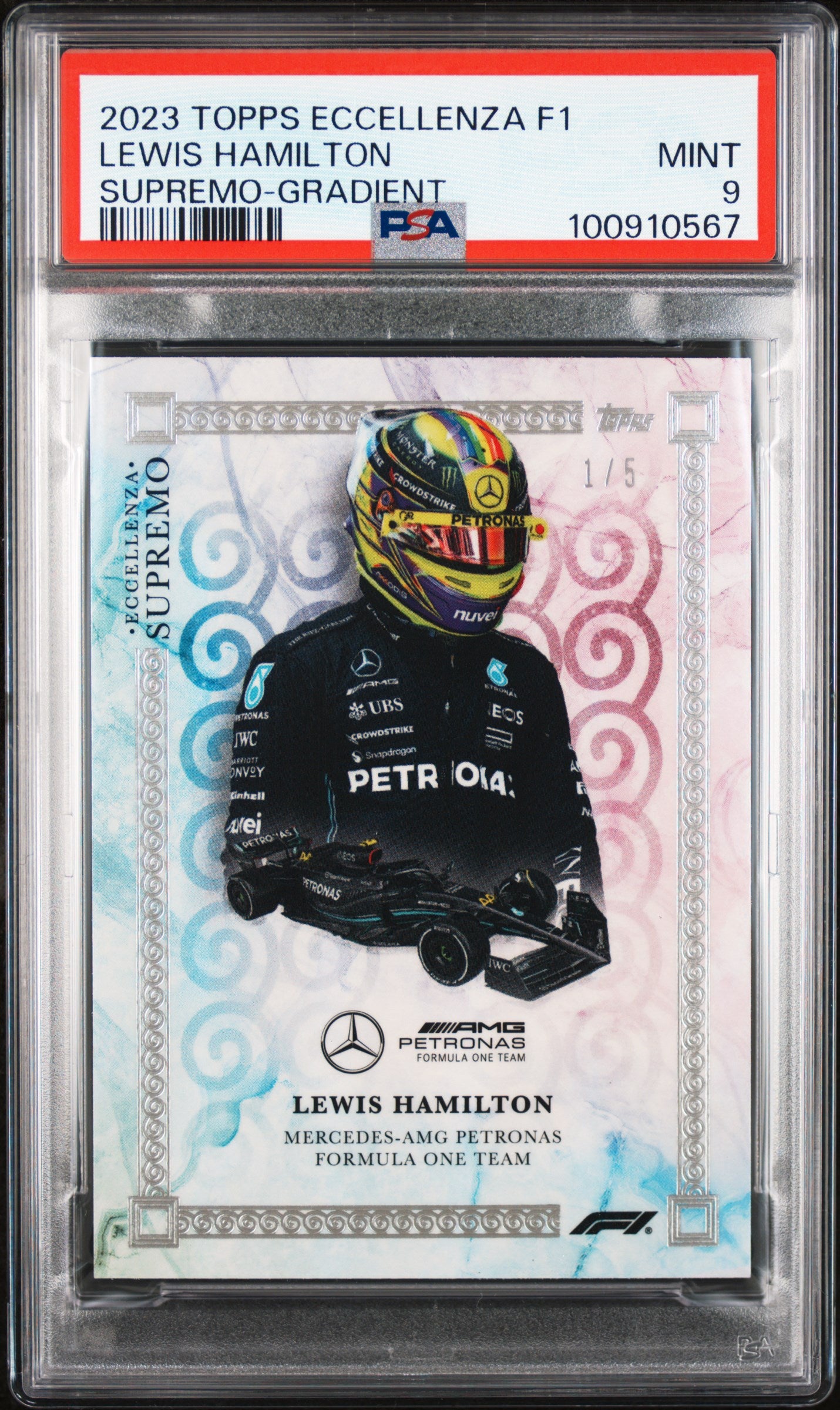 2023 Topps Eccellenza F1 Lewis Hamilton 1/5 Supremo Gradient PSA 9 Graded Card - Perfect for F1 Collectors, Racing Memorabilia Displays, and Sports Card Investments