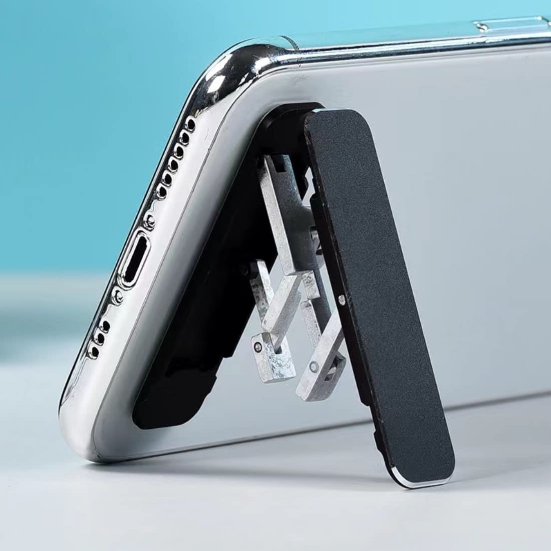 Adjustable Angle Foldable Cell Phone Stand Holder for iPhone, iPad, Tablets - Black & Silver | Perfect for Desk, Bed, Car & Office Use
