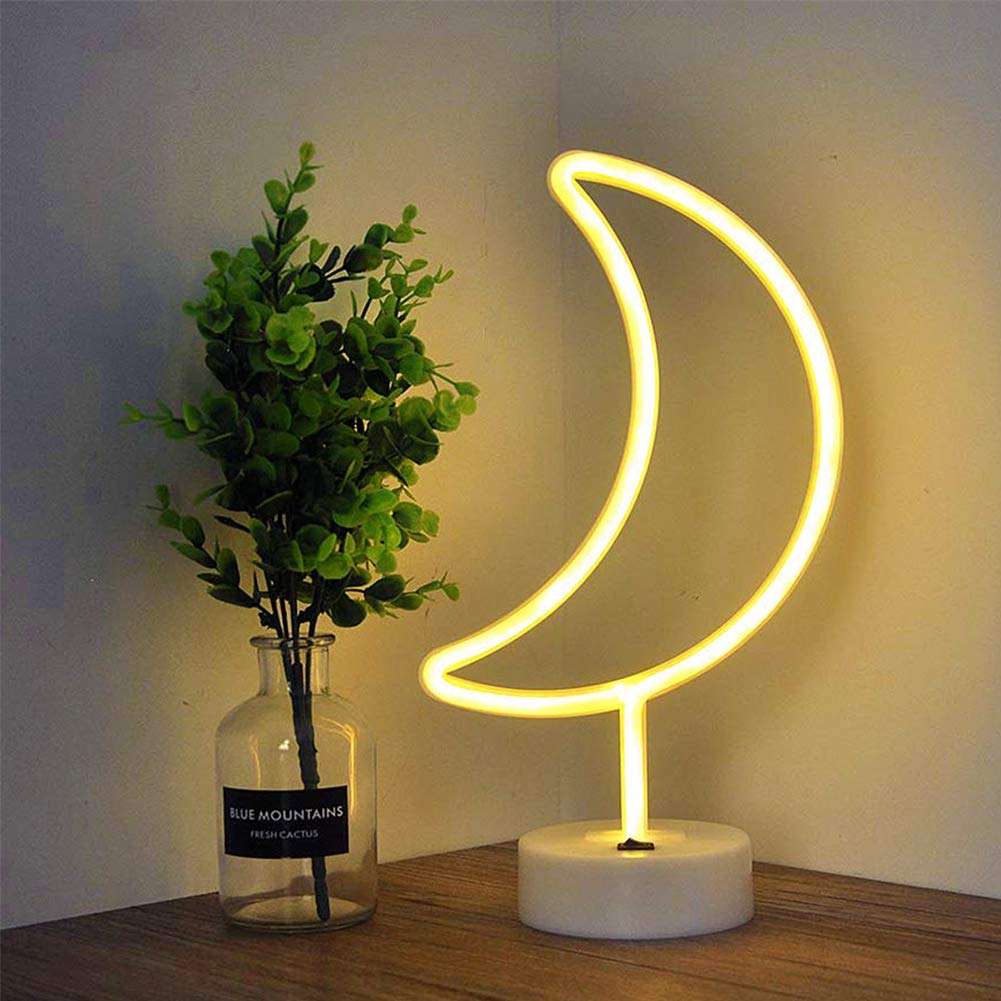Fiee Moon Shaped Neon Signs - Battery/USB Powered LED Wall Art Light for Nursery, Bedroom & Wedding Decor | Safe Night Light for Kids & Baby Rooms | Warm White Moon Lamp for Home & Party Decoration