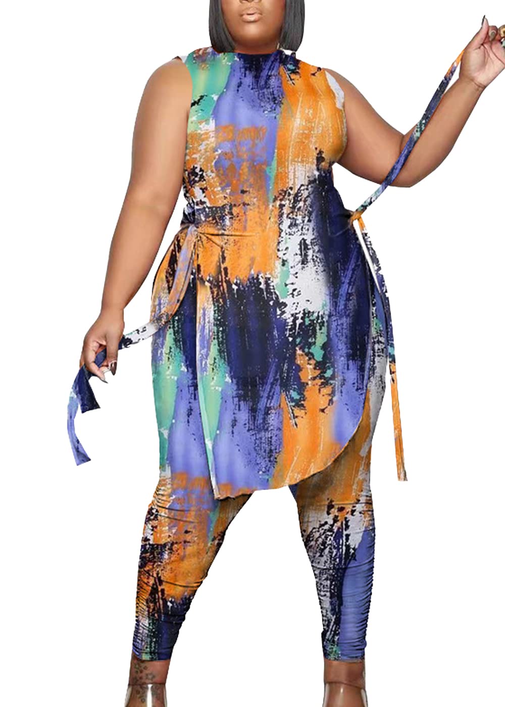 Women's Summer 2 Piece Outfits - Casual Print Lace Up Plus Size Lounge Sets | Breathable Loungewear for Home, Vacation & Beach Wear