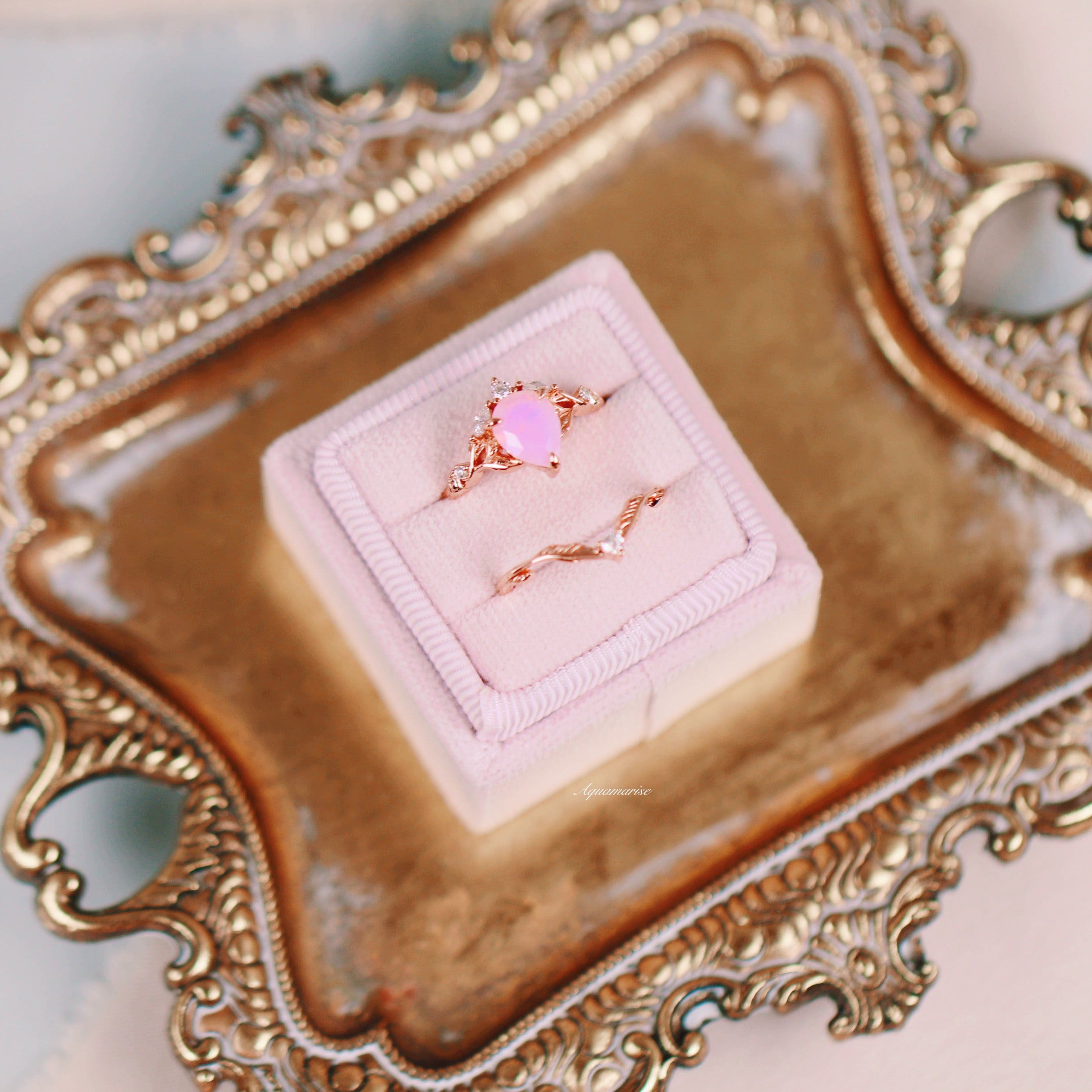 Opalescent Pink Sapphire Engagement Ring Set - 14K Rose Gold Vermeil Wedding Band for Women | Perfect for Proposals, Anniversaries & Bridal Jewelry