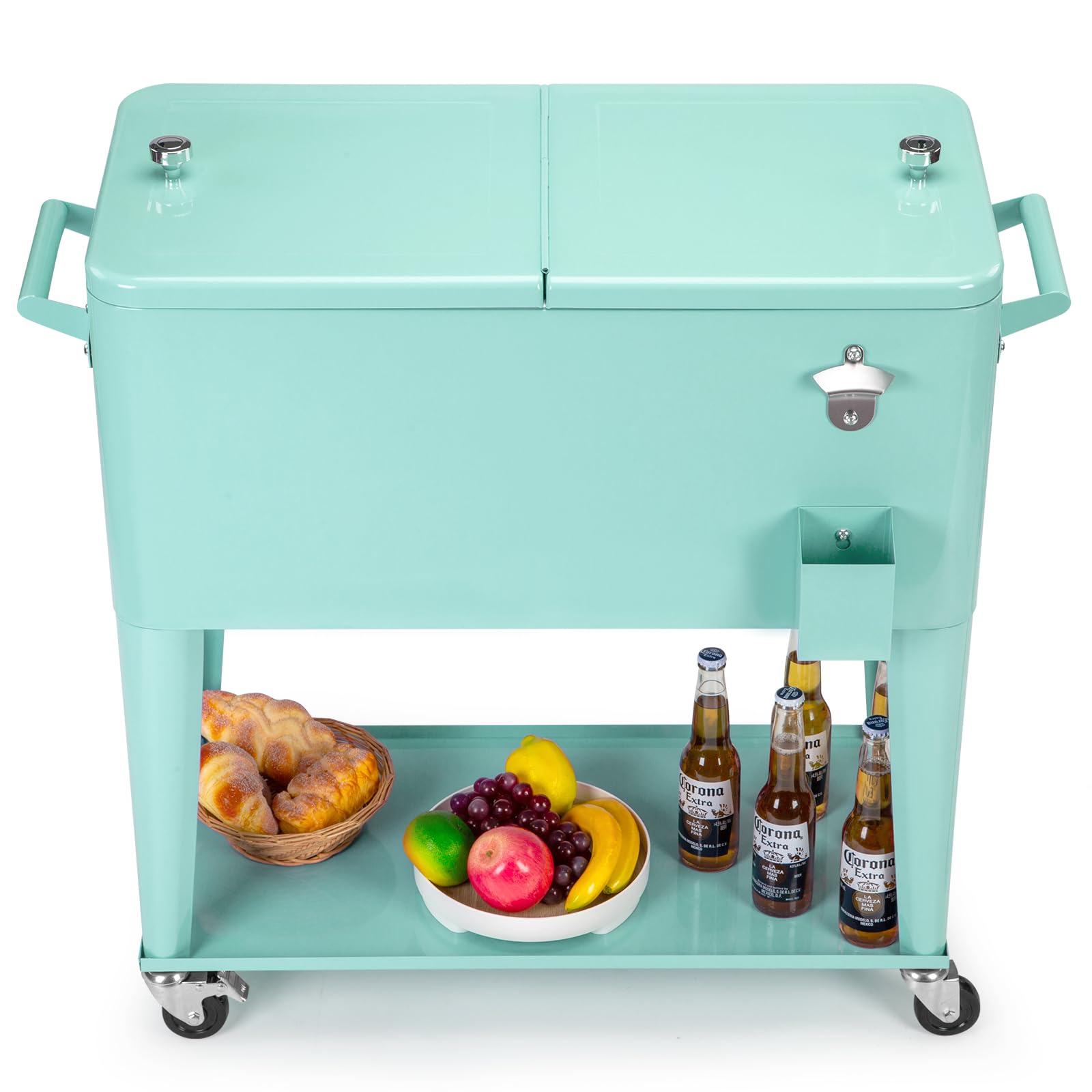 80 Quart Rolling Cooler Cart with Wheels - Portable Outdoor Bar Drink Cooler for Patio, BBQ, Camping & Beach - Heavy Duty Ice Chest Cart for Parties, Tailgating & Picnics