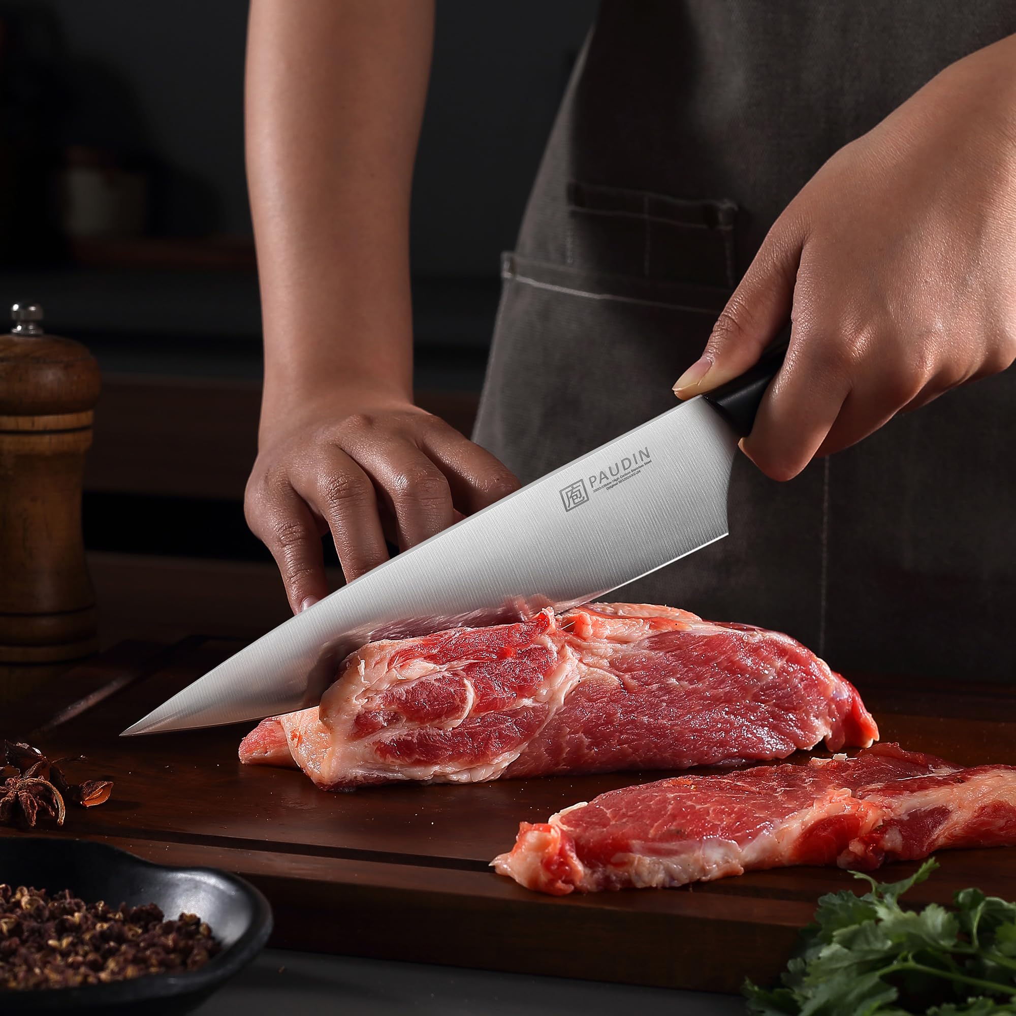 PAUDIN 5-Piece Kitchen Knife Set - Ultra Sharp High Carbon Stainless Steel Chef Knives for Precise Cutting | Lightweight & Durable Black Knife Set for Home Cooking, Slicing, Dicing & Meal Prep