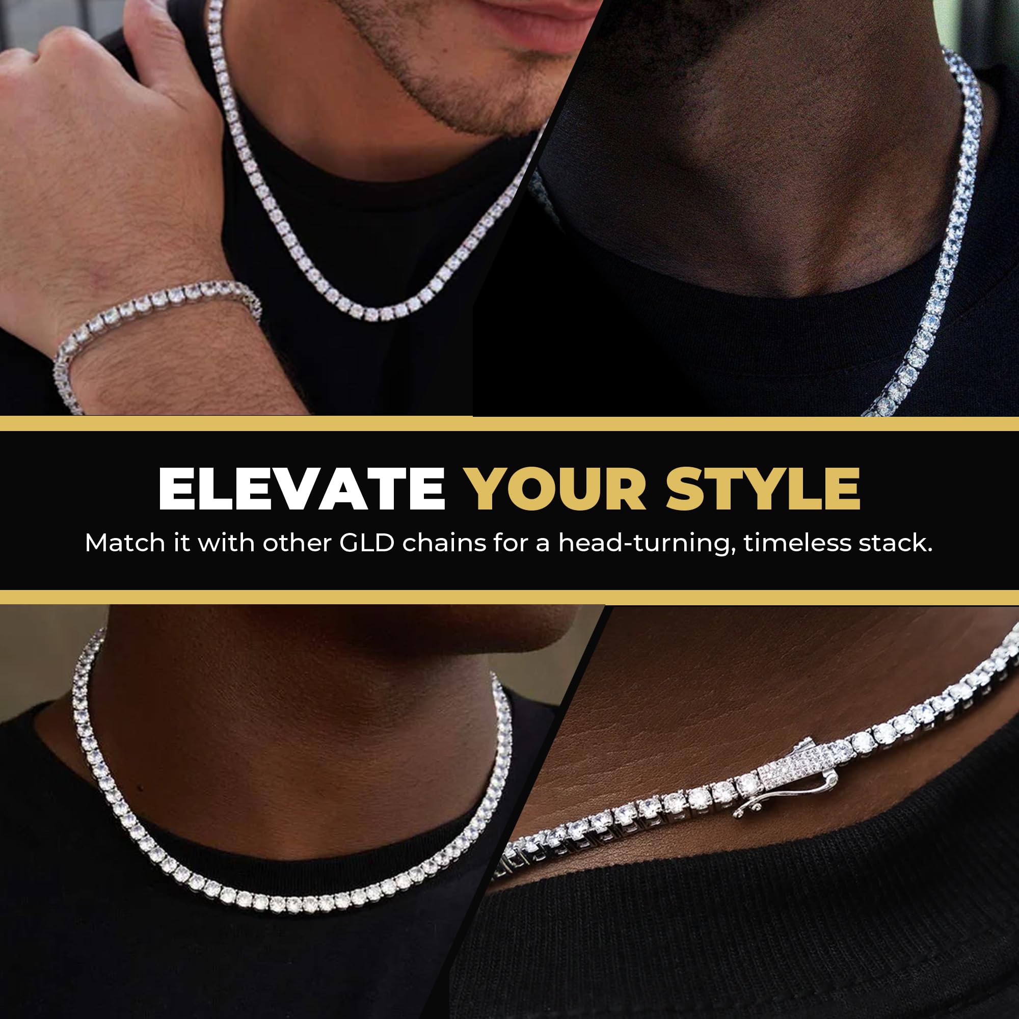 14K White Gold Micro Tennis Chain Necklace for Men & Women - 20