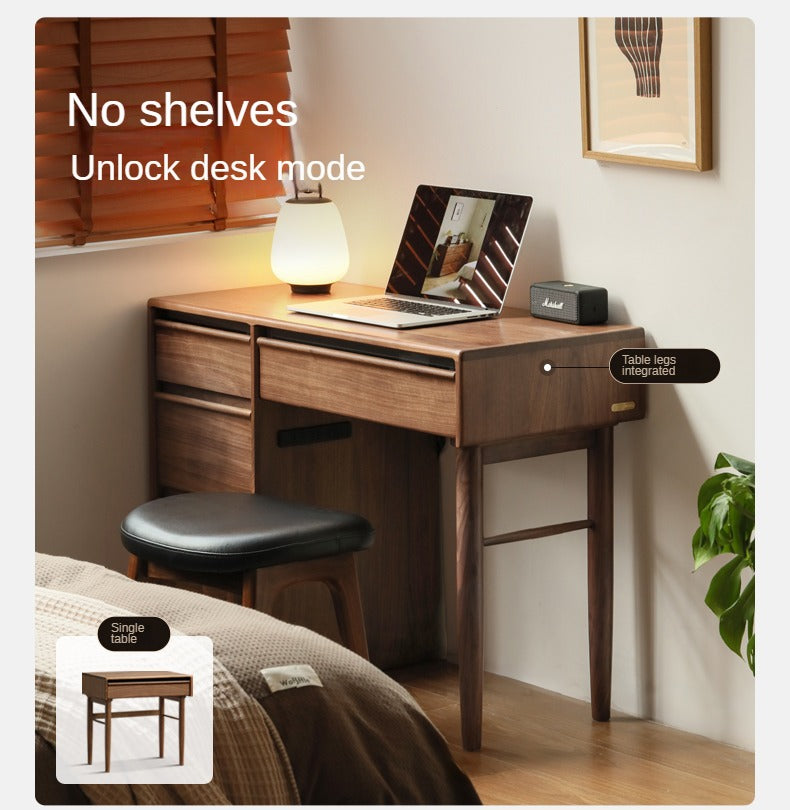 Luxury Black Walnut Solid Wood Vanity Dressing Table with Mirror - Perfect for Bedroom, Makeup & Beauty Organization
