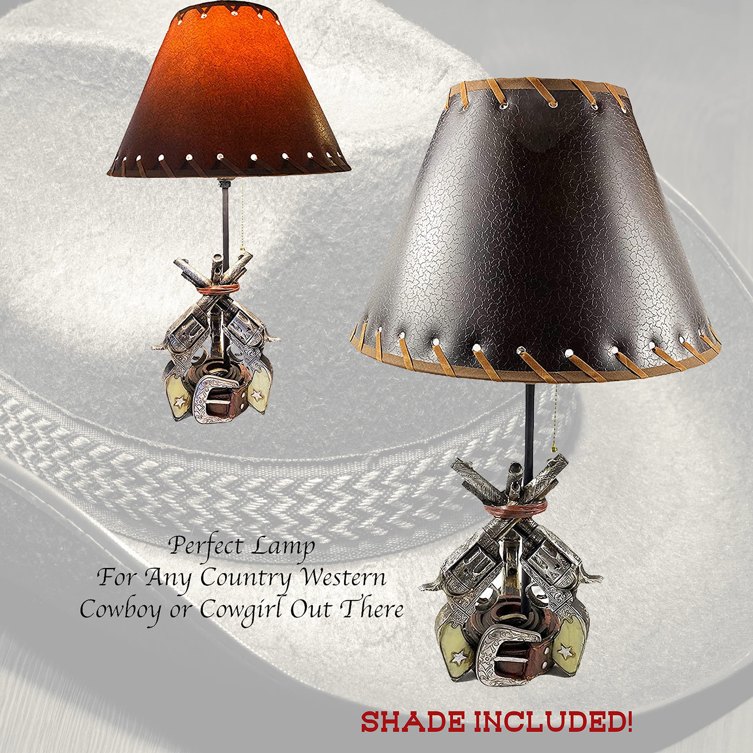 Western Cowboy Three Six Shooter Belt Table Lamp - Rustic End Table & Nightstand Light for Living Room, Bedroom, or Office Decor - Perfect for Western-Themed Spaces, Ranch Homes, and Cowboy Enthusiasts