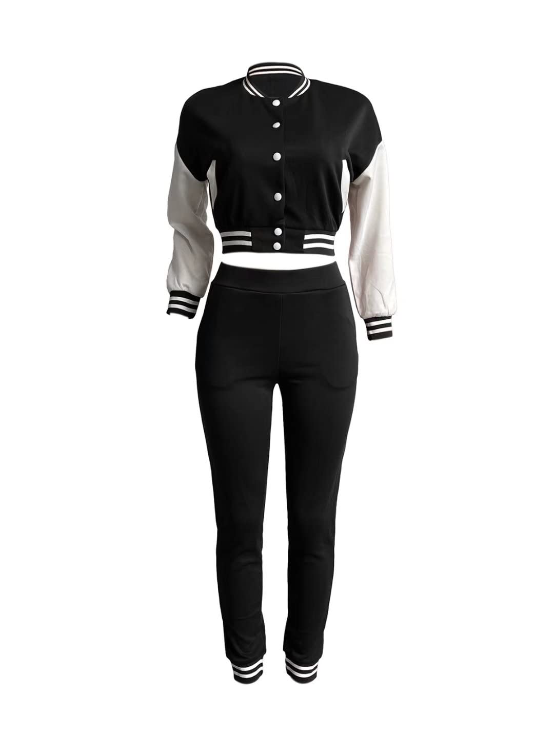 Women's 2-Piece Letterman Outfit - Bomber Crop Jacket & Jogger Pants Set with Pockets | Casual Streetwear Tracksuit for College, Sports & Everyday Fashion