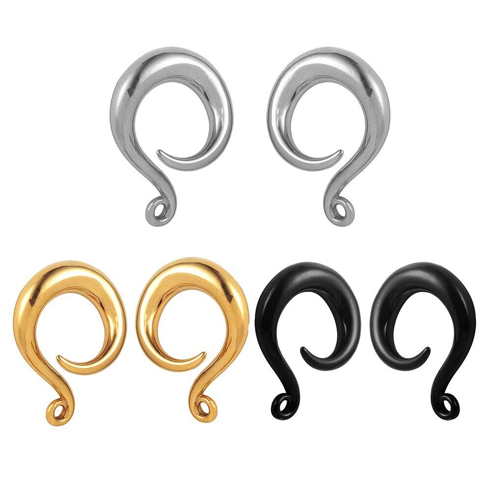 Casvort 6 PCS 4mm-10mm Hypoallergenic 316 Stainless Steel Ear Gauges - Silver Gold Black Hook Plugs & Tunnels for Stretching, DIY Body Jewelry - Perfect for Ear Weights, Piercing Hangers & Alternative Fashion
