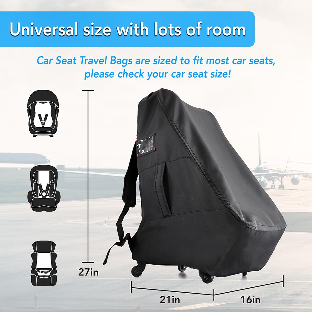 Best Padded Car Seat Travel Bag with Wheels - Airplane Approved Car Seat Cover & Travel Case for Safe Transport (Black) - Perfect for Air Travel, Road Trips & Storage