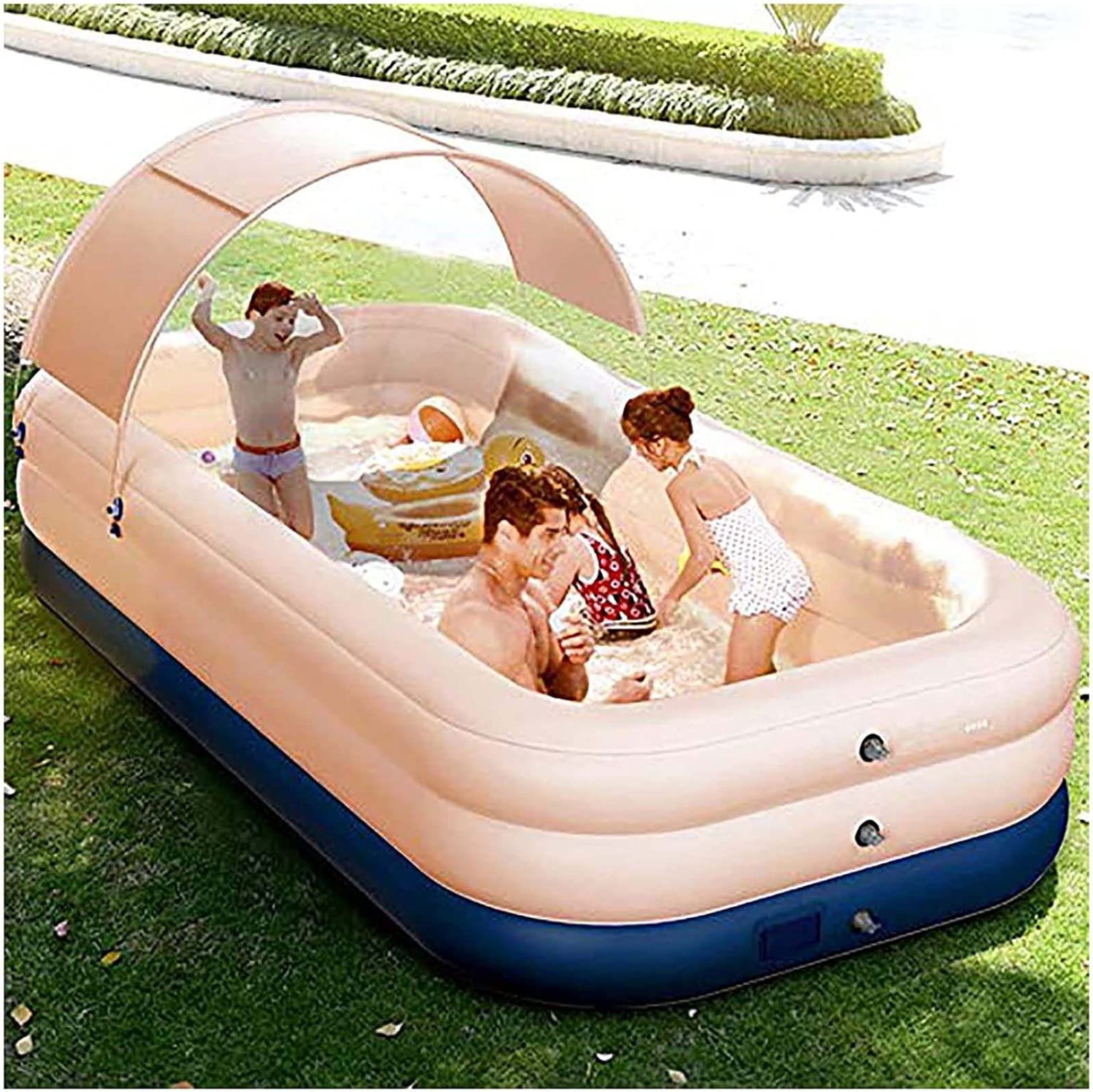 Inflatable Swimming Pool for Kids with Slide - 2.1M Family Lounge Pool for Ages 2-6 | Outdoor Summer Water Play, Backyard Fun, Birthday Parties (Pink)