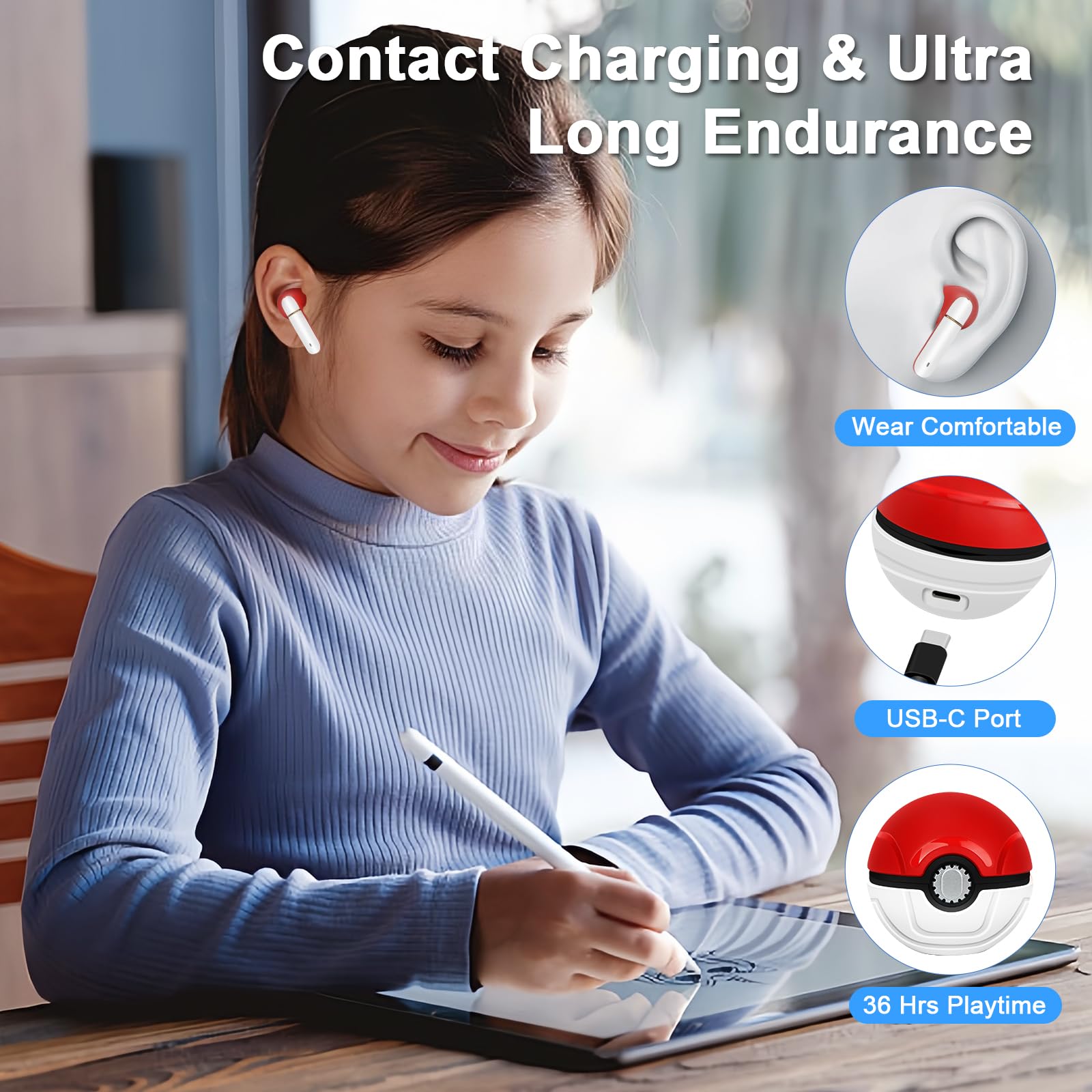 2 Pack Kids Wireless Earbuds with Microphone - Comfortable Ergonomic Ball-Shaped Design for Android, iOS, Cell Phone, Computer & Laptop - Perfect for School, Travel & Online Learning