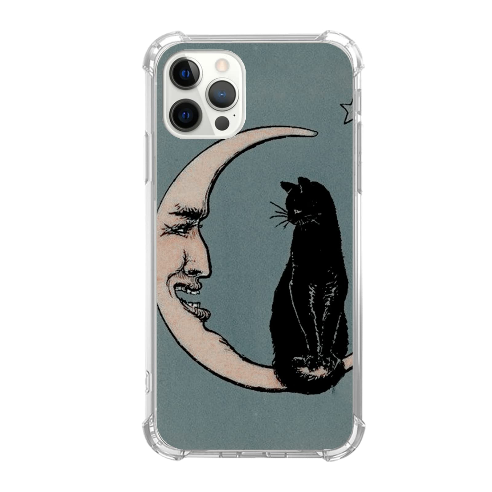 Trendy Hippie Black Cat & Moon iPhone 13 Pro Max Case | Cute Cool Protective TPU Cover for Women & Men | Perfect for Music Festivals & Boho Style Lovers