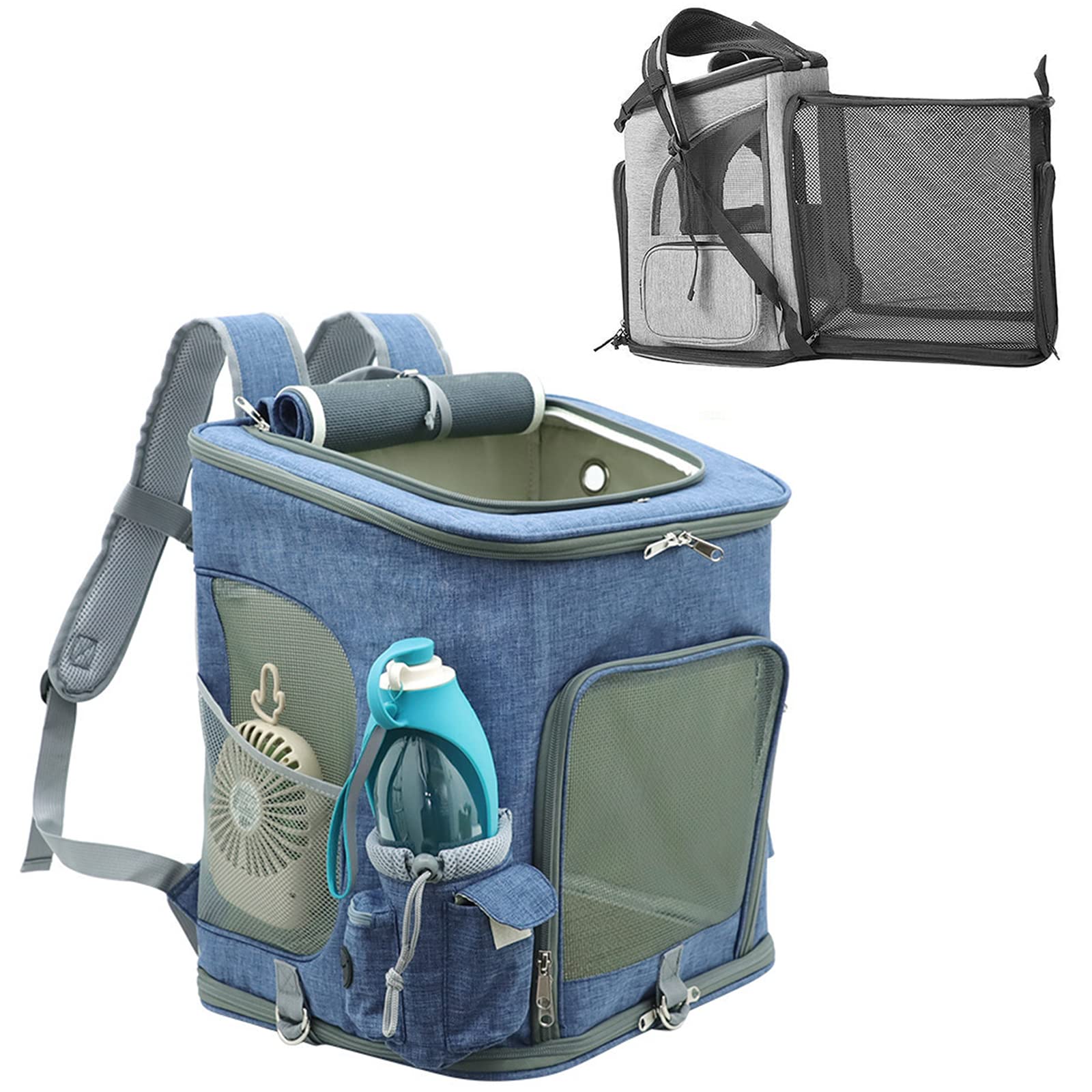 Best Pet Backpack Carrier for Cats, Dogs & Rabbits - Expandable & Portable Travel Shoulder Bag with Breathable Design - Ideal for Hiking, Air Travel & Outdoor Adventures (Blue)