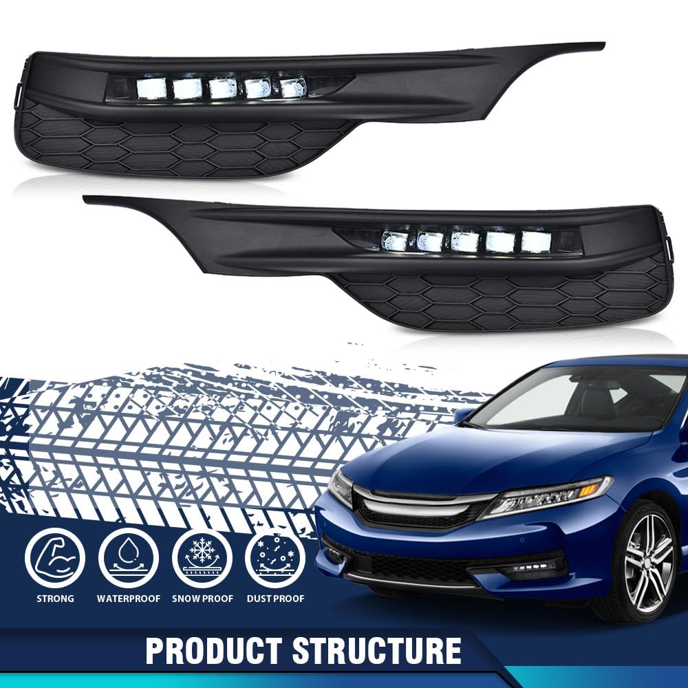 PIT66 LED Fog Lights for 2016-2017 Honda Accord Sedan - 2 Pack Front Bumper Lamps with Wiring Kit & Switch (Part# 33900T2AA21) - Durable Fog Light Accessories for Enhanced Night Driving Safety