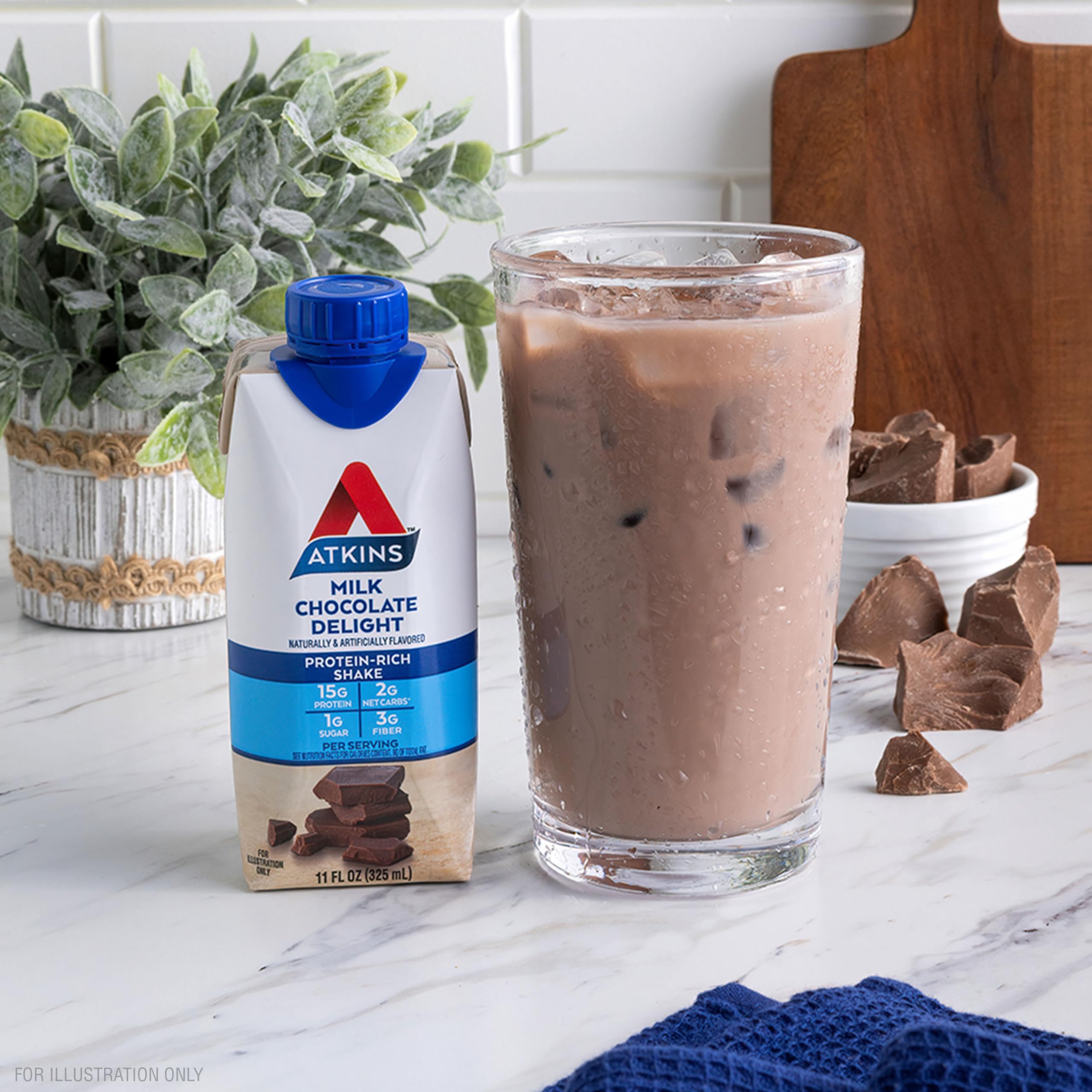 Atkins Milk Chocolate Delight Protein Shake - 15g Protein, Low Glycemic, Keto Friendly, 2g Net Carbs, 1g Sugar (Pack of 12) | Perfect for Post-Workout Recovery & Low-Carb Diet