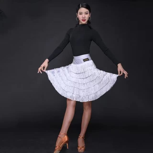 Professional Black Multilayer Fringes Latin Dance Skirt for Tango, Flamenco, Salsa, and Ballroom - Perfect for Competitions, Performances, and Practice