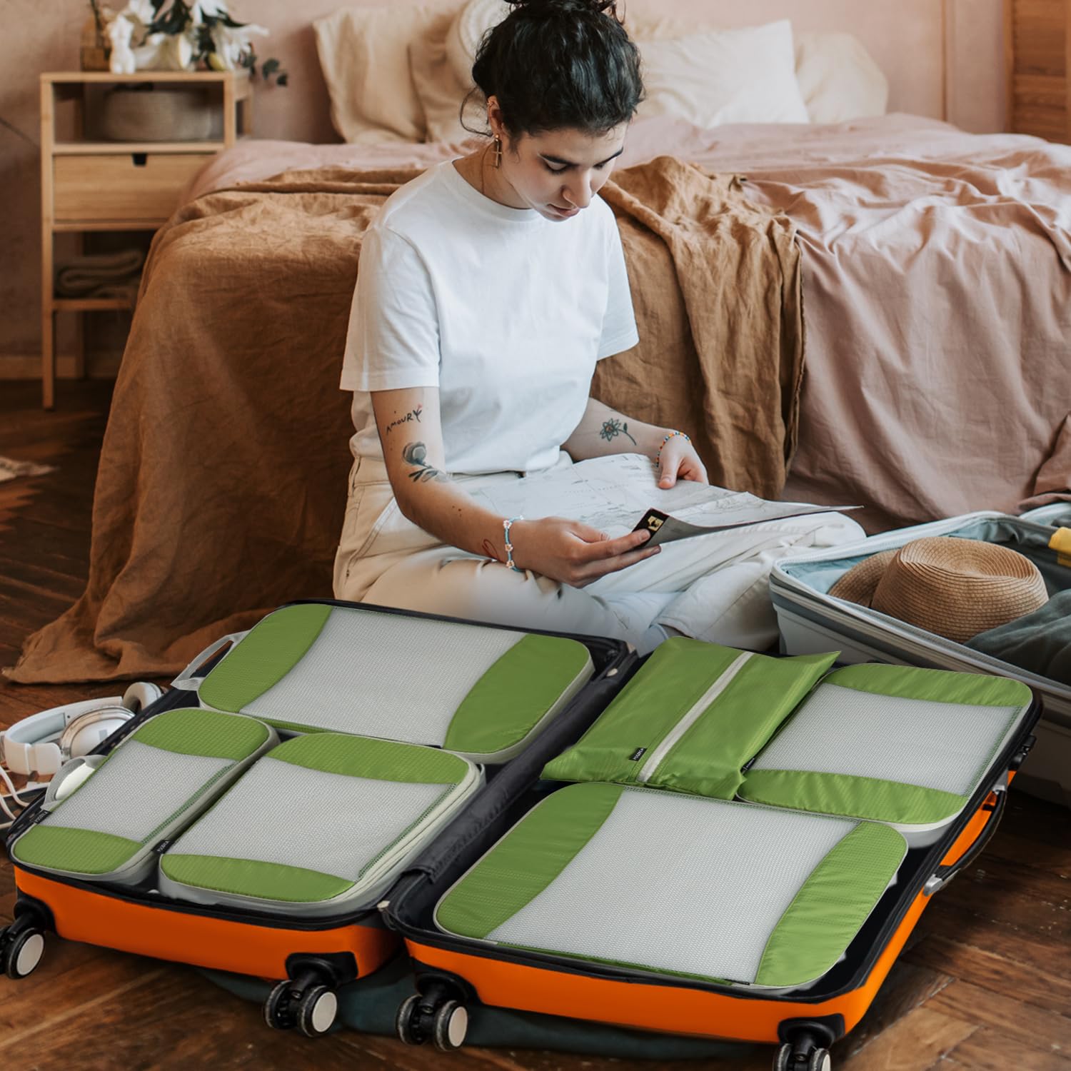 6-Pack Compression Packing Cubes for Travel - Luggage Organizer Bags Set with Carry-On Suitcase Compatibility | Space-Saving Travel Accessories for Business Trips & Vacations