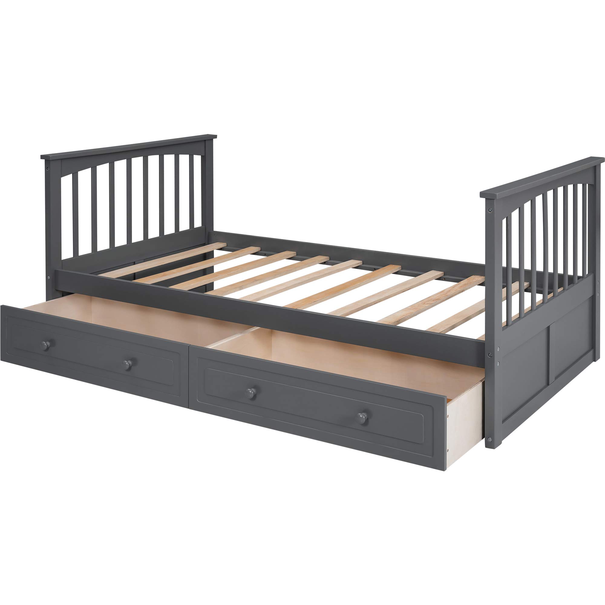 Twin Over Twin Bunk Bed with Drawers & Storage | Convertible Wood Bunk Bed with Ladder & Safety Guardrail for Kids & Teens | Space-Saving Grey Bed for Small Rooms, Dorms & Guest Bedrooms
