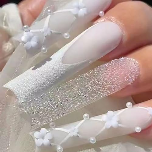 White with 3D Flower Pearls A01