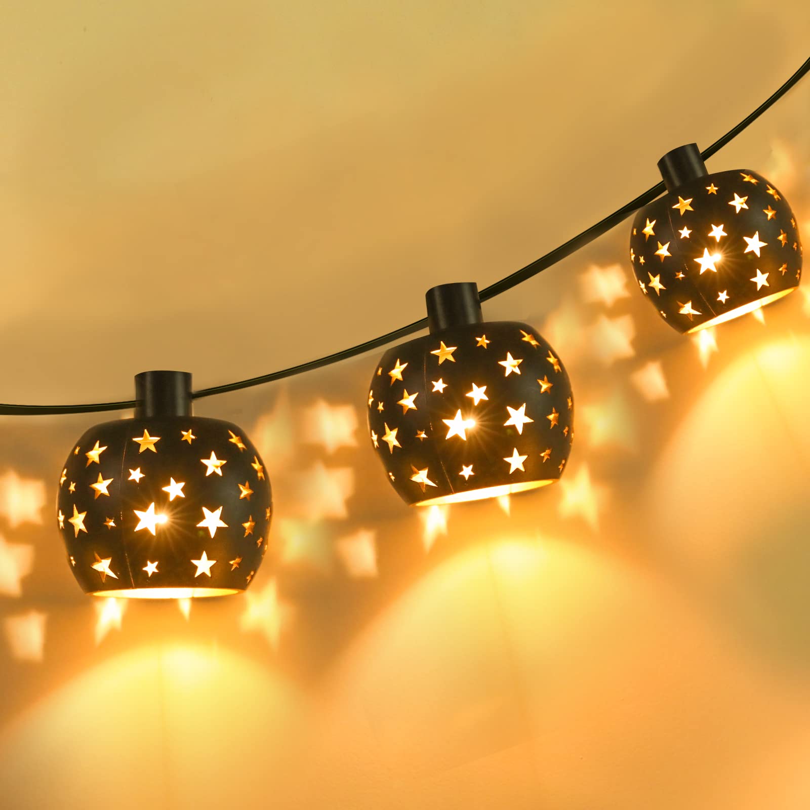 Afirst 10 LED Star Pattern Lantern String Lights - Waterproof Connectable Outdoor Cafe Lights for Patio, Garden, Wedding & Party Decor