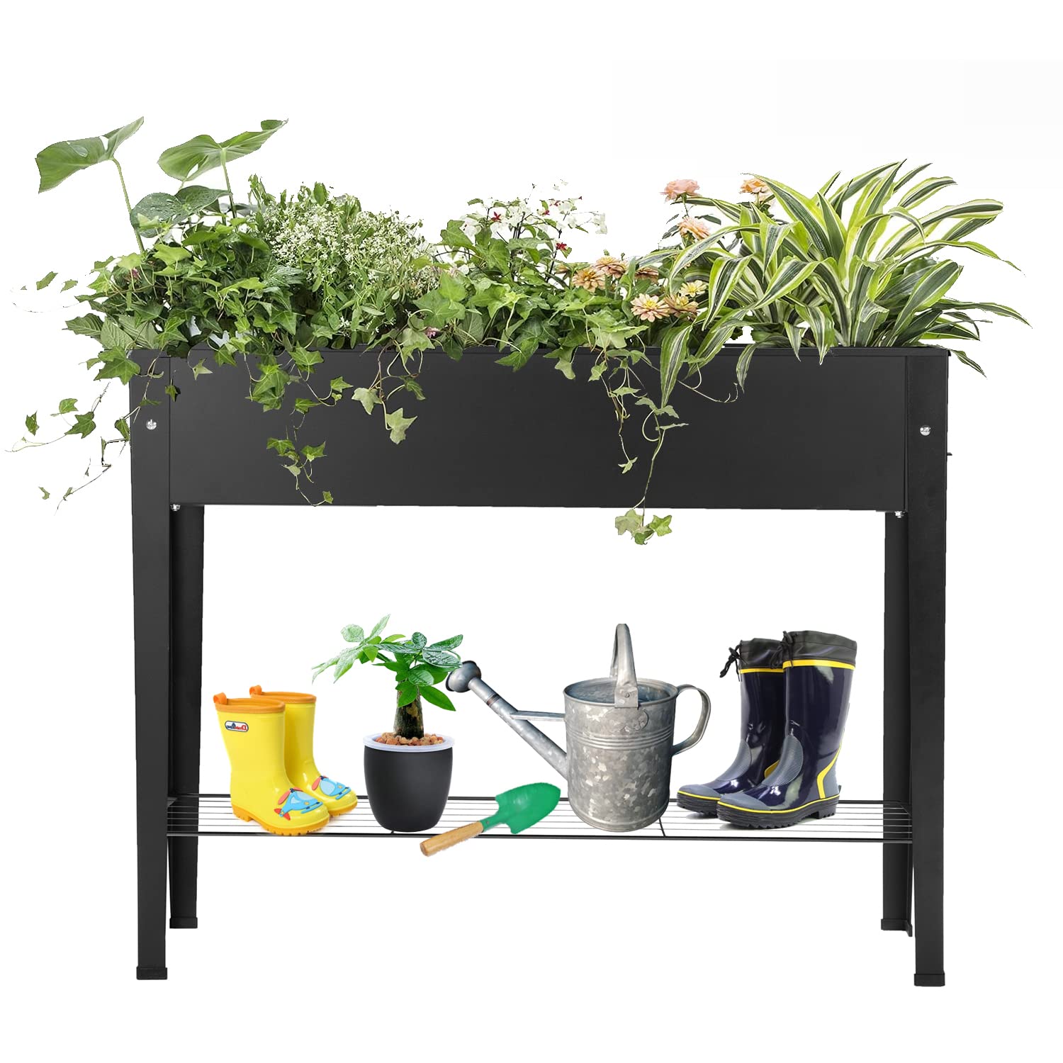 VEOAY Piksedo Raised Garden Bed - Elevated Metal Planter Box with Legs, Standing Garden Stand with Drainage Holes, Frosted Black - Perfect for Patio, Balcony, Backyard & Indoor Herb Gardening