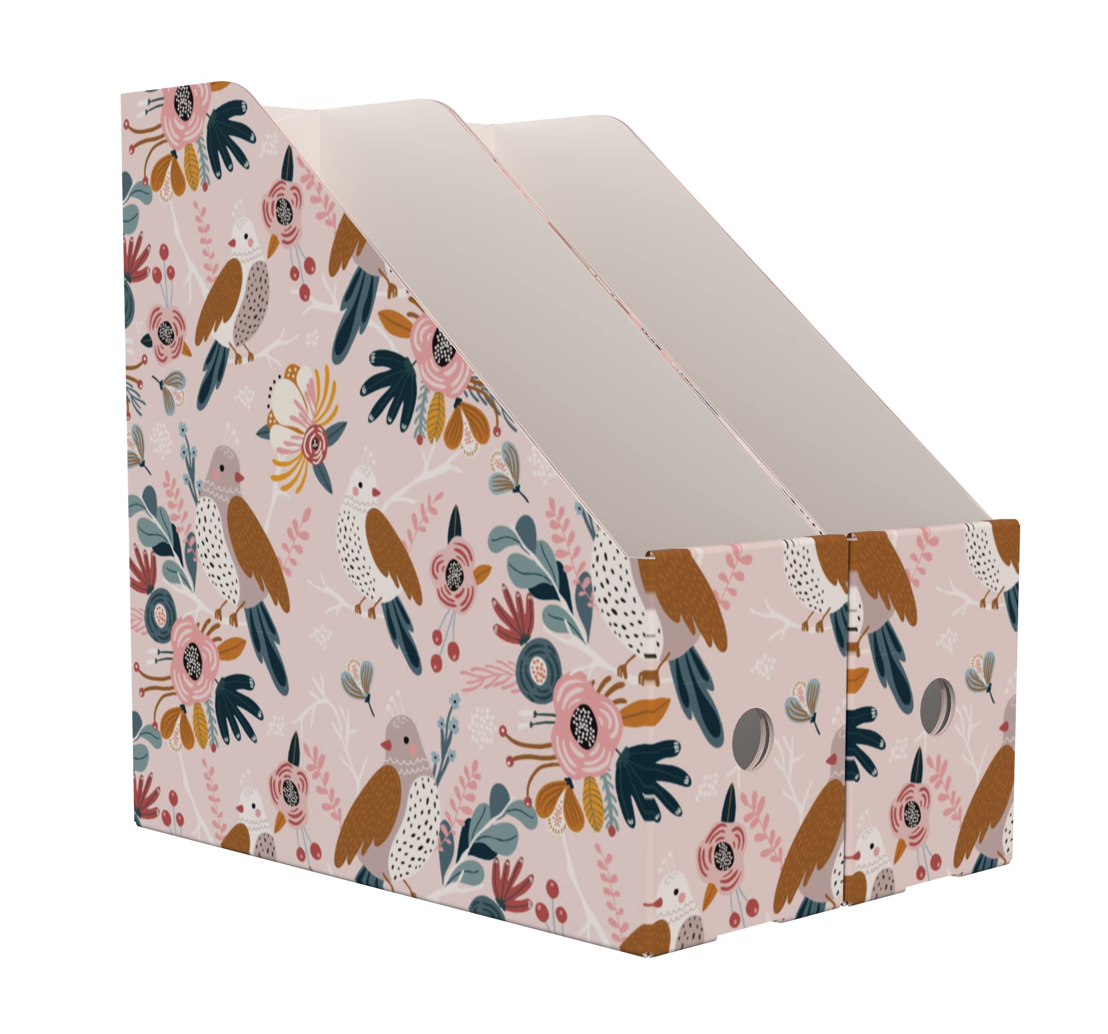 ANSSDO 6 Pack Premium Cardboard Magazine Holders - Large Capacity Magazine File Organizer for Books, Folders & Documents - Desk Storage Box for Office, Home & Classroom (Pink Bird Design) - Perfect for Organizing Magazines, Books & Office Supplies