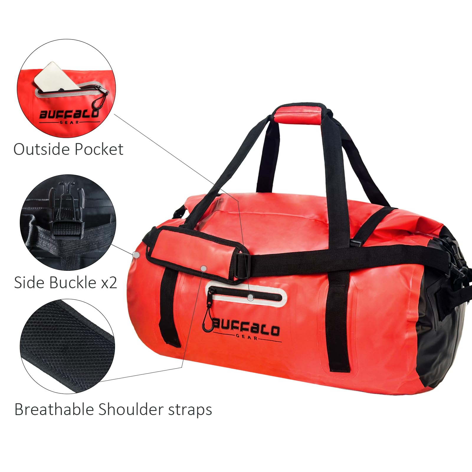 Buffalo Gear Waterproof Duffle Bag 40L 60L 80L - Heavy Duty Roll-top Dry Bag for Travel, Kayaking, Rafting, Boating, Fishing & Camping - Perfect for Outdoor Adventures and Water Sports