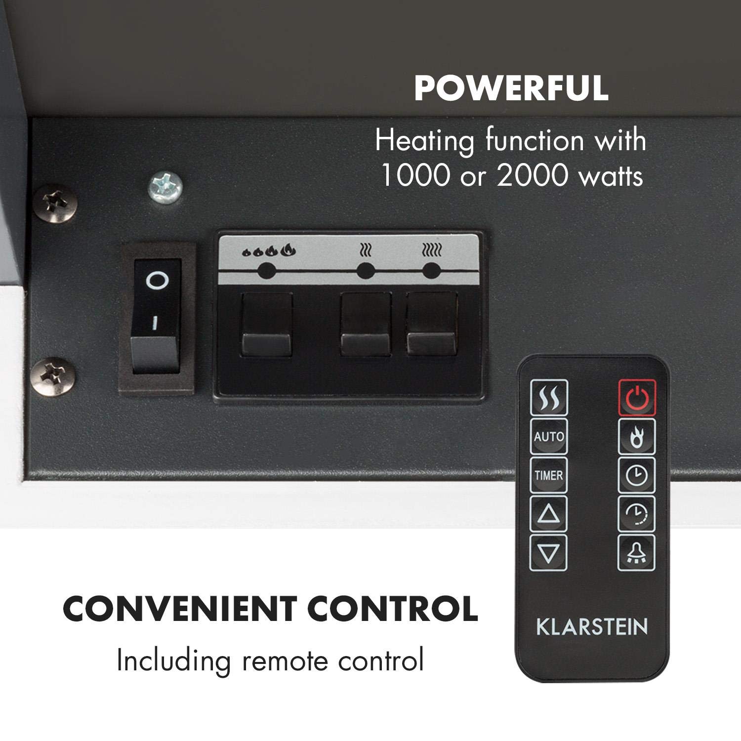 Klarstein 2000W Built-in Electric Fireplace with LED Flame Effect, Remote Control, Timer & Temperature Control - Perfect for Living Room, Bedroom & Office Heating