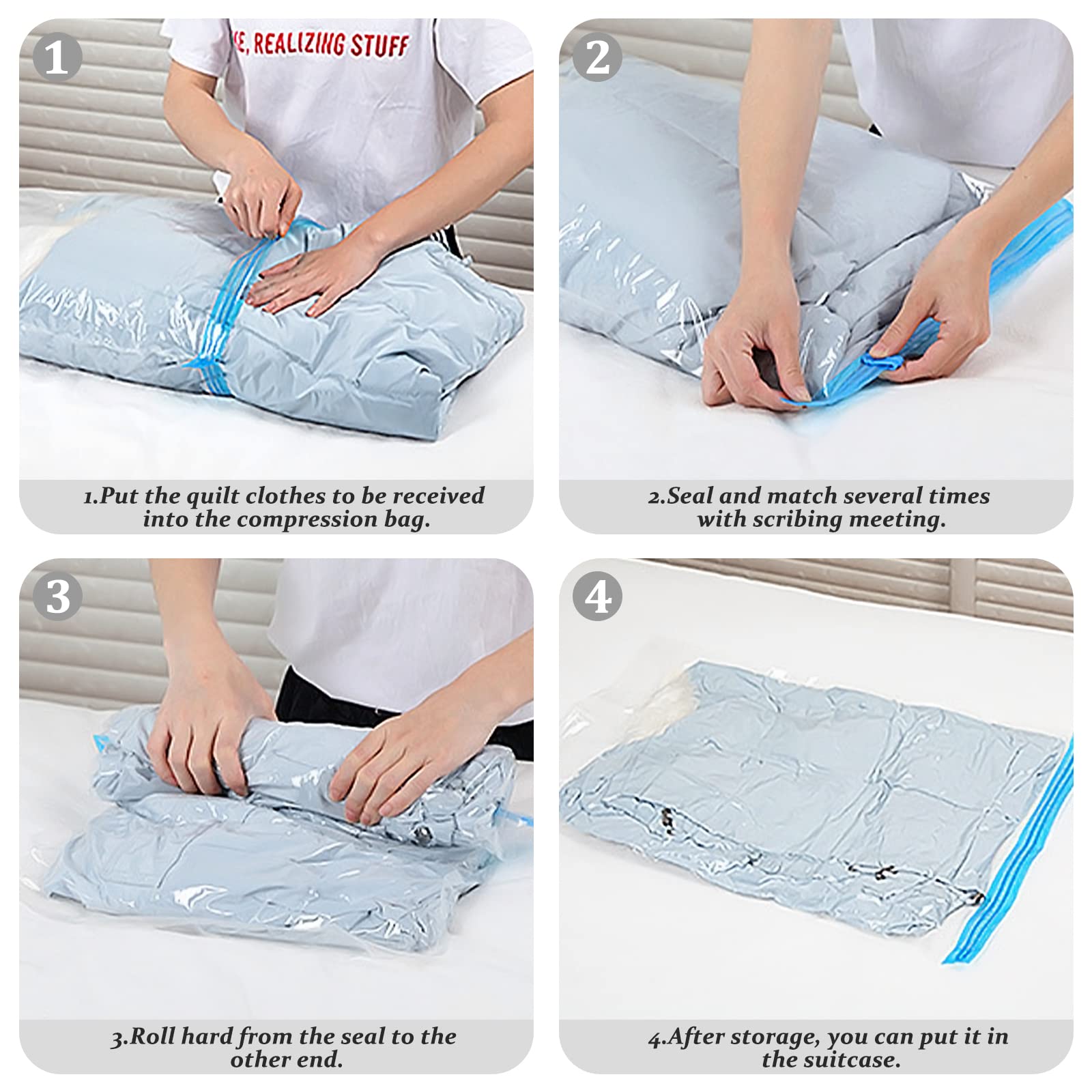 Andiker 6-Pack Vacuum Storage Bags - Space Saving Compression Bags for Travel, Clothes & Seasonal Storage | Transparent, Eco-Friendly & Airtight | Save 80% Space - Perfect for Suitcases, Closets & Moving