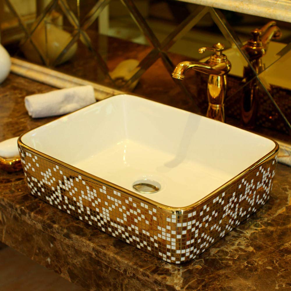 Premium Rectangular Ceramic Vessel Sink - Handcrafted Jingdezhen Countertop Bathroom Basin for Modern Vanities, Powder Rooms & Garden Wash Stations