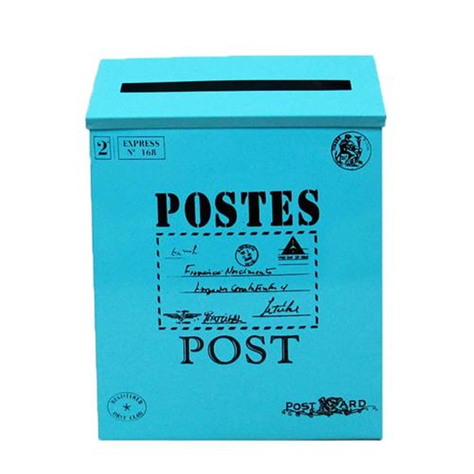 Vintage Wall Mounted Iron Mailbox - Rustic Blue Postal Letter & Newspaper Holder for Home, Garden & Office Decor | Perfect for Farmhouse, Cottage & Outdoor Use