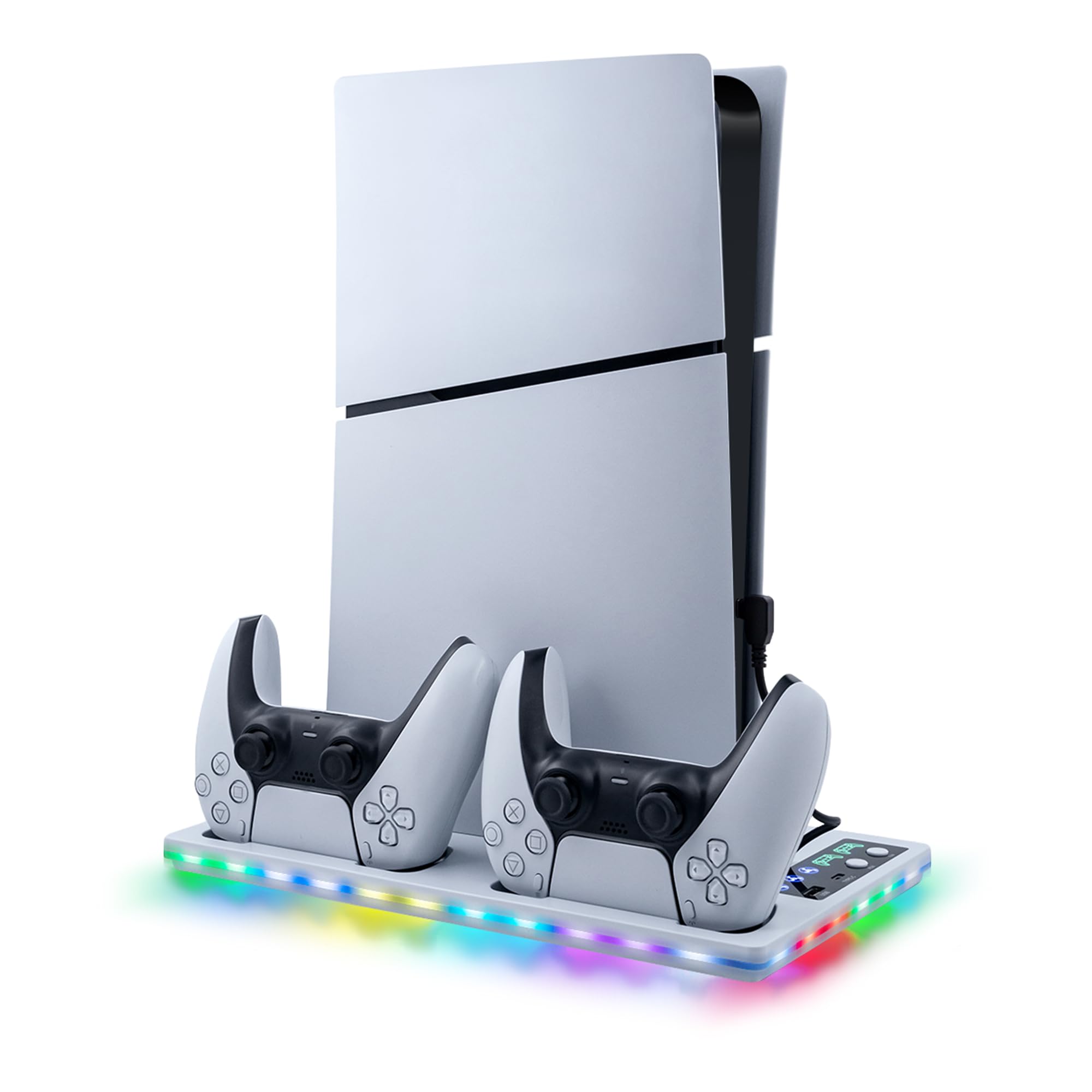PS5 Cooling Station with RGB Lights & Dual Controller Charger - Compatible with PS5/PS5 Slim/PS5 Pro - Includes Cooling Fan, Charging Dock & 2 USB Ports - Perfect for Gaming Setup & Console Protection