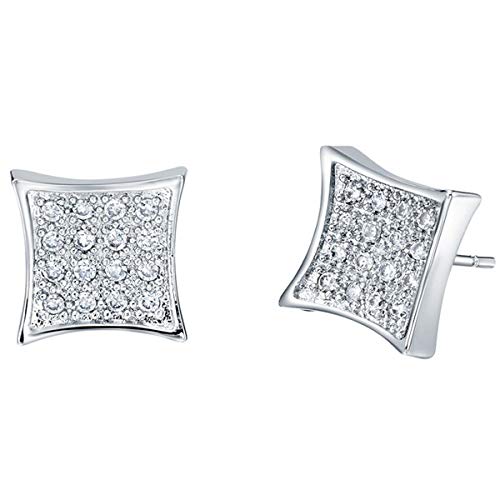 Men's Iced Out Hip Hop Diamond Stud Earrings - Solid Silver Screw Back Zircon Earrings for Men | Perfect for Parties, Gifts & Hip Hop Fashion