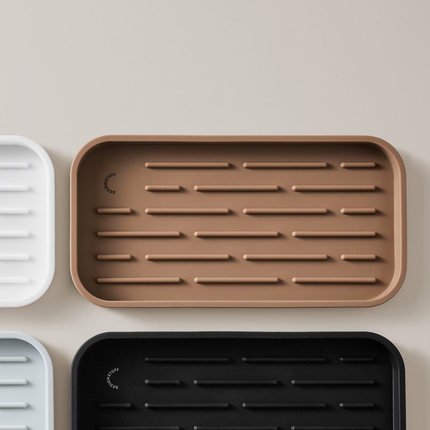 DESIGNSTUFF Silicone Sink Tray & Sponge Holder - Non-Slip Kitchen Organizer for Dishes, Utensils & Cleaning Supplies | Perfect for Kitchen Sink, Countertop & Bathroom Storage (Terracotta Color)