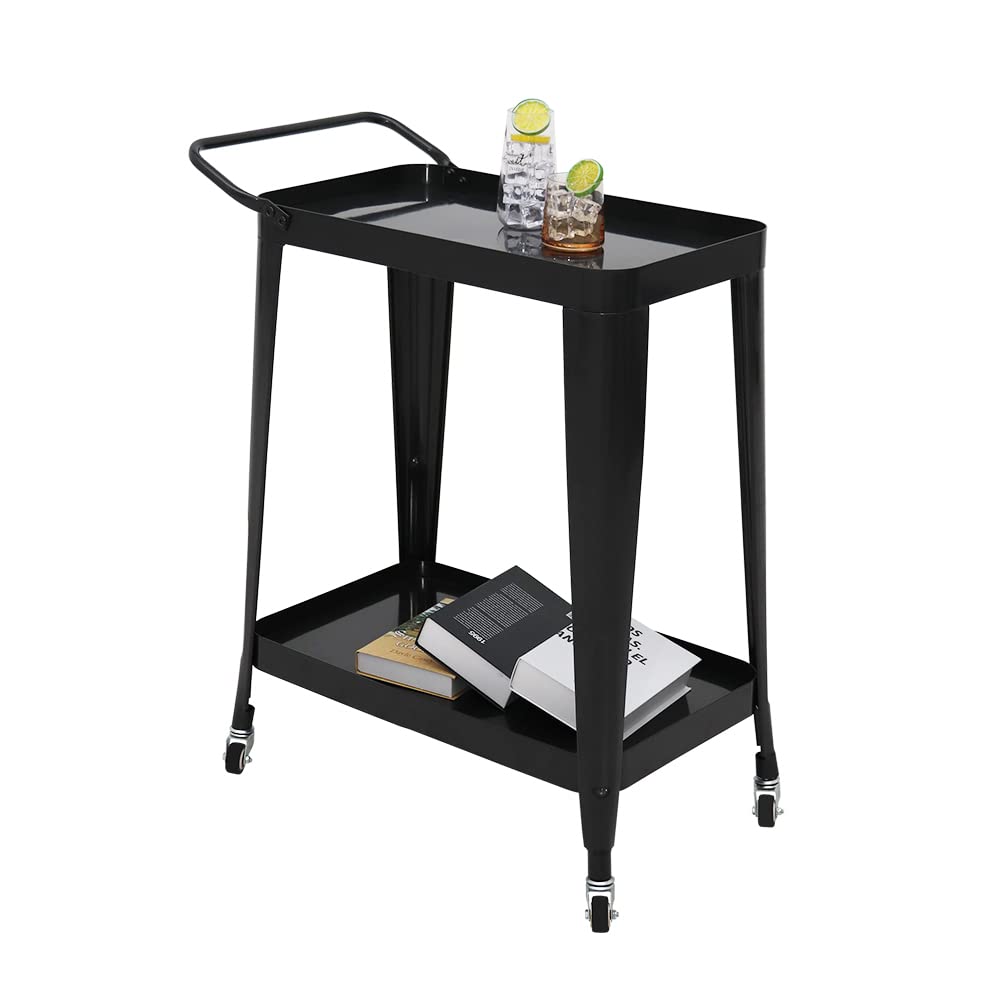 MAYPEX 2-Tier Rolling Bar Cart with Swivel Wheels - Metal Utility Kitchen Cart for Storage & Serving - Glossy Pearl Ash Finish - Perfect for Kitchen, Bathroom, Living Room, Bar & Restaurant Use