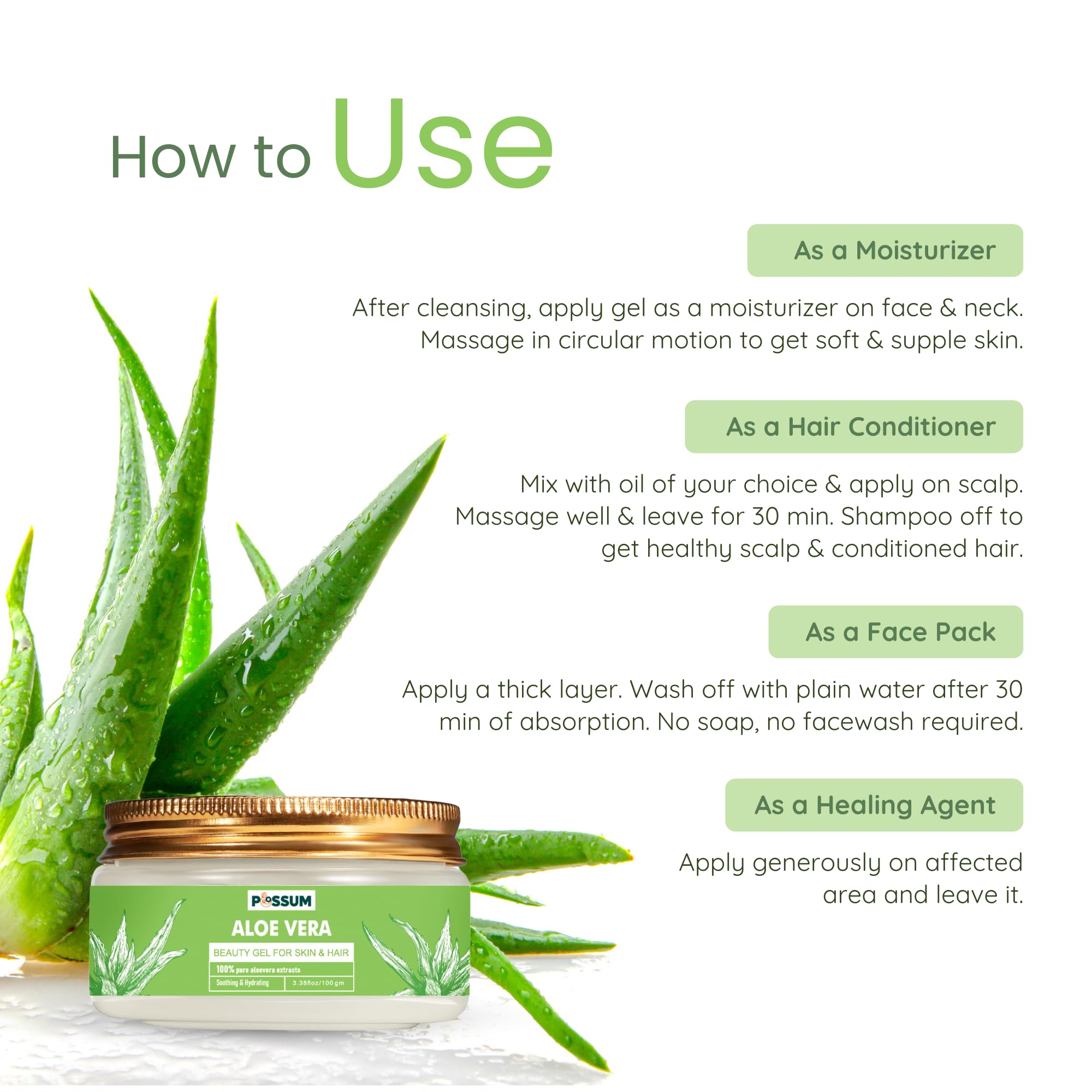 100% Organic Pure Aloe Vera Gel with Vitamin E for Face, Body & Hair - 100gm | Hydrating, Moisturizing & Soothing Skin Care | Perfect for Sunburn Relief, After-Shave Treatment & Hair Conditioning
