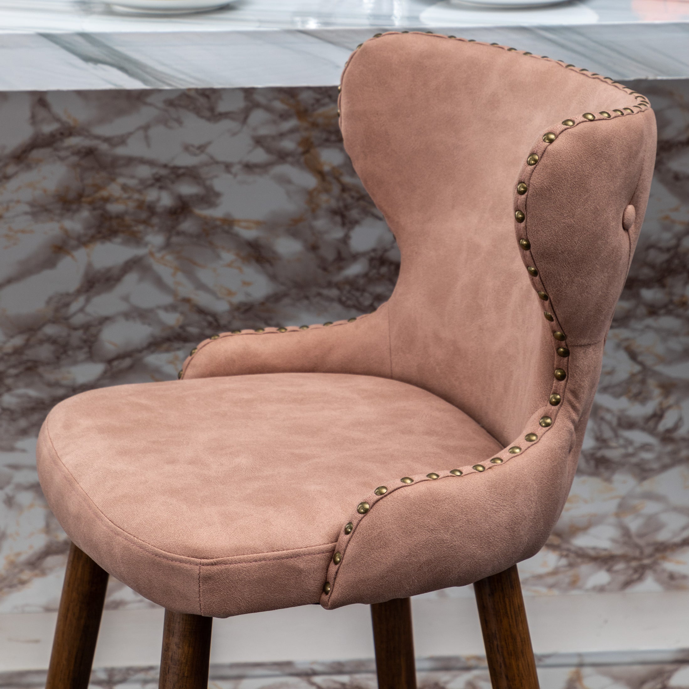 Roundhill Furniture Nevis Mid-Century Modern Faux Leather Tufted Counter Stool with Nailhead Trim - Set of 2, Pink - Perfect for Kitchen Islands, Breakfast Bars & Home Decor