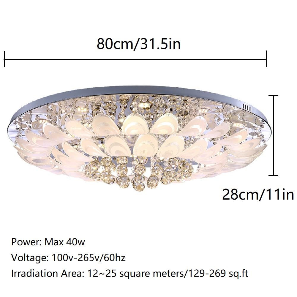OUKANING 31.5 Inch Modern K9 Crystal Chandelier Ceiling Fan with LED Lights & Remote Control - Luxury Flush Mount Lighting Fixture for Living Room, Dining Room, Bedroom | Energy Efficient Dimmable Ceiling Lamp for Home Decor & Interior Design