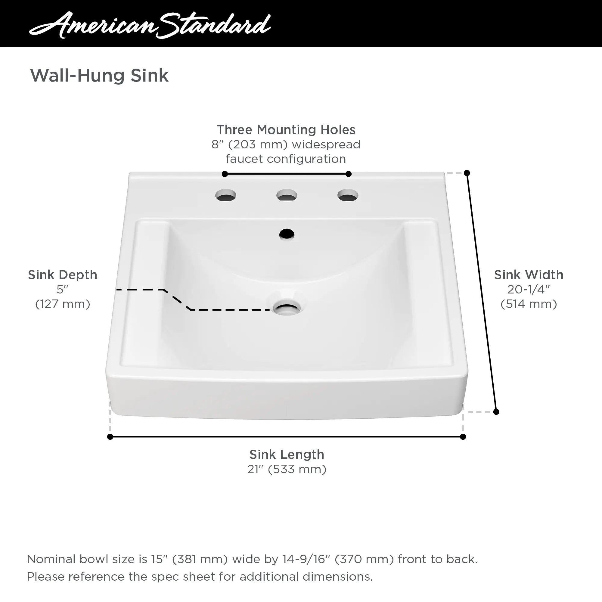 Decorum® 21 x 20.25 Inch Wall Mounted EverClean® Bathroom Sink with 8 Inch Widespread Faucet - Perfect for Modern Bathrooms, Powder Rooms, and Small Spaces