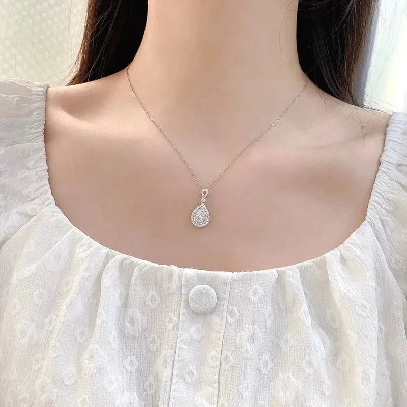 18K White Gold Diamond Pendant Necklace for Women - 0.50 Carat Real Natural Diamond Water Drop Pendant, Classic Wedding Jewelry Gift for Anniversary, Engagement & Special Occasions
