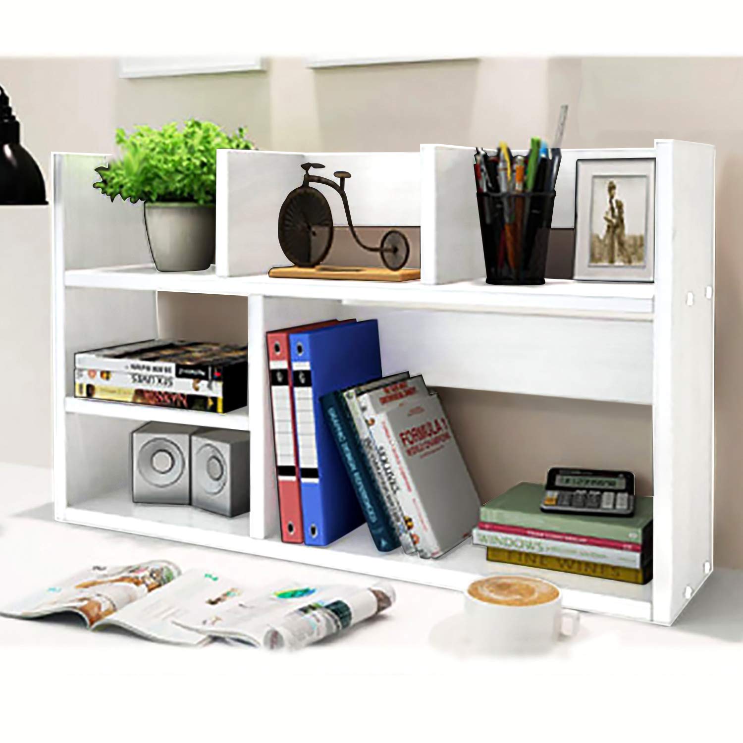 Extra Large Desk Organizer Shelves for Office & Home - Multi-Tier Storage Rack with Drawers | White Office Desk Shelf for Papers, Books & Supplies | Perfect for Workspace Organization & Home Office Decor