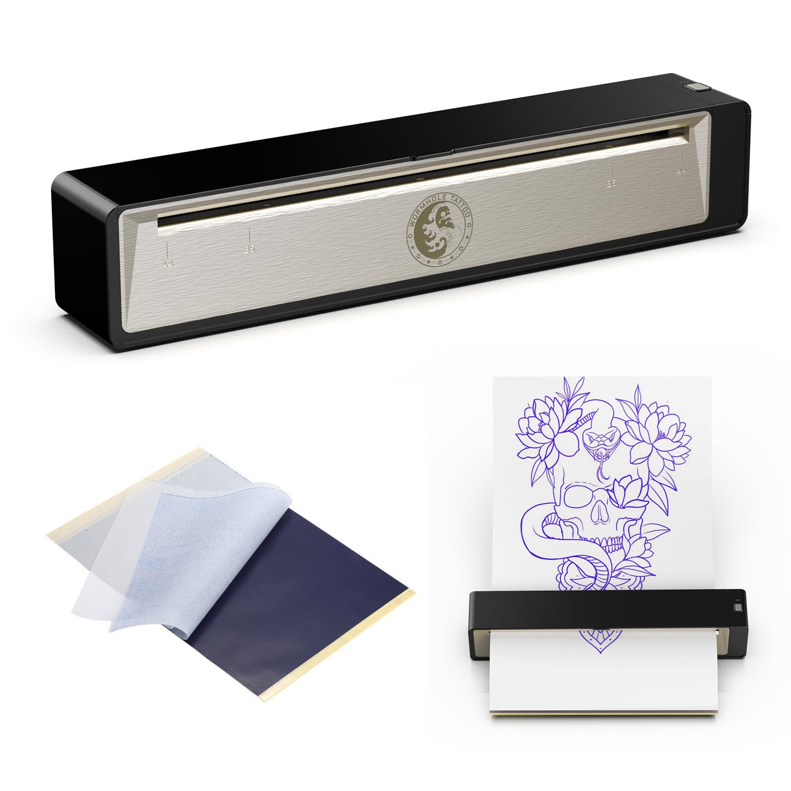 Portable Wireless Tattoo Stencil Printer Kit - Rechargeable Thermal Copier Machine with Transfer Paper | Compatible with Android, iOS & Windows | Perfect for Tattoo Artists & Beginners | Home Studio & Professional Tattoo Shop Use