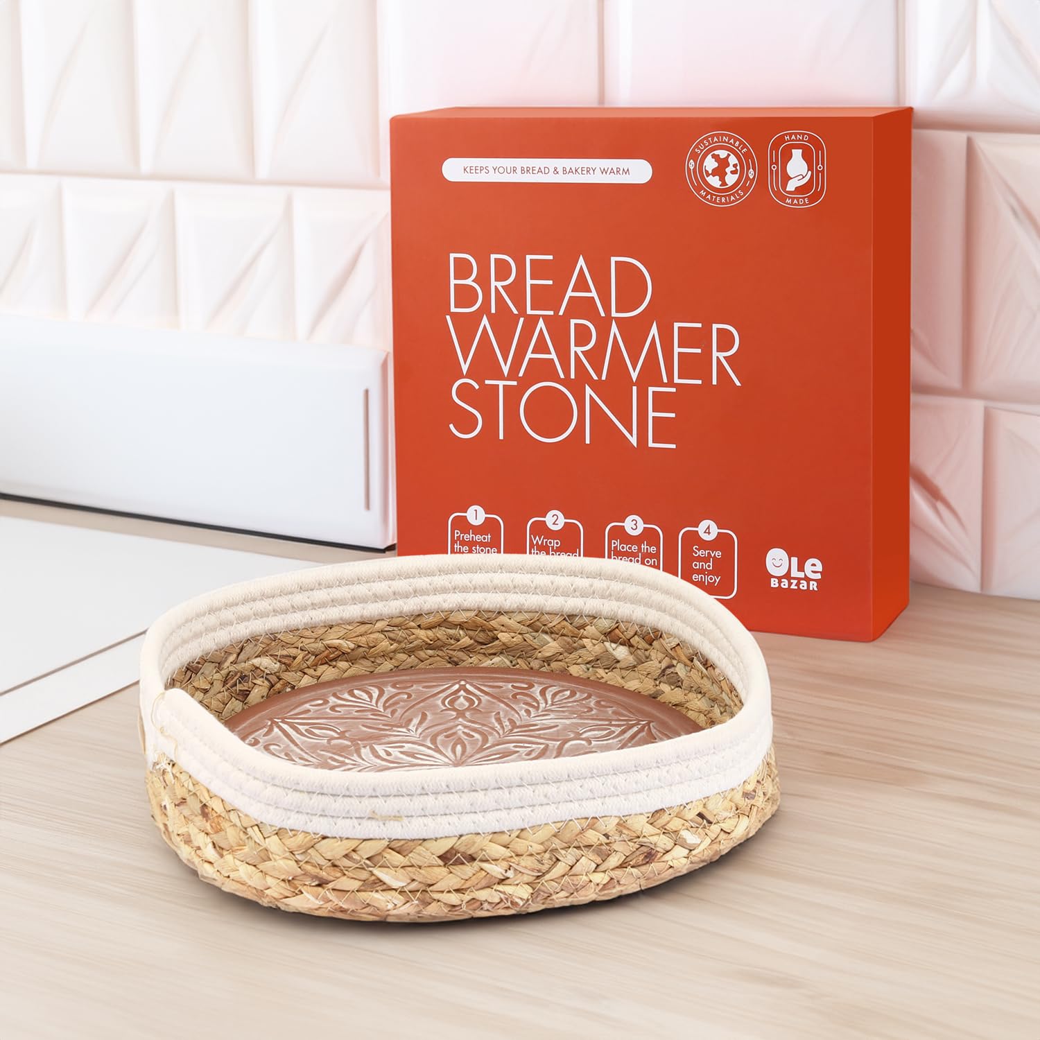 Terracotta Bread Warmer Basket with Warming Stone - Sourdough & Tortilla Warmer - Ceramic Warming Tray & Ideal Bread Proofing Box for Home Baking | Perfect for Artisan Bread, Pizza Dough & Pastry Proofing