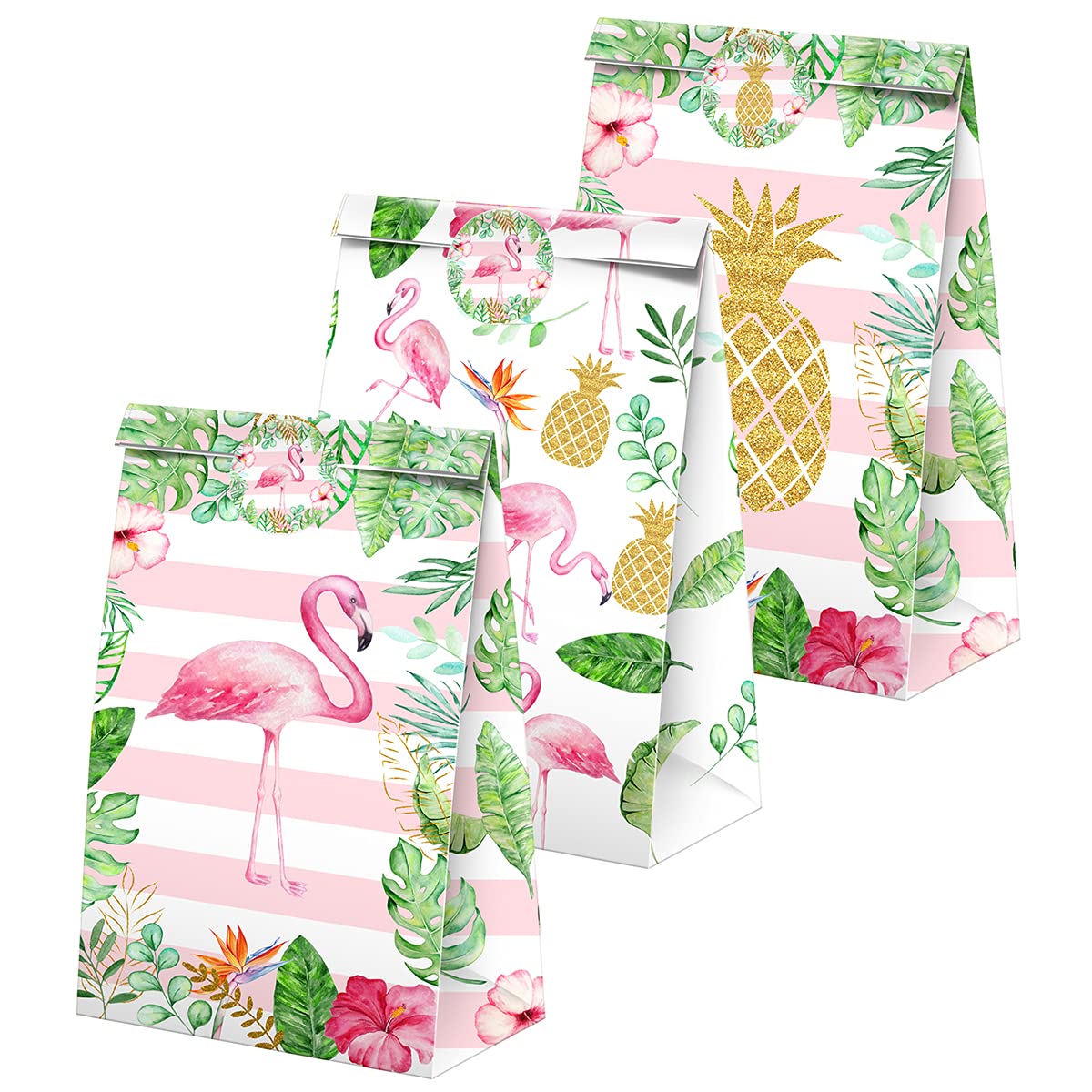 BonBeeDesign Flamingo Party Favors Candy Bags with Stickers - Pineapple Goodie Gift Treat Bags for Birthday Parties - Flamingo Themed Party Supplies for Baby Showers, Pool Parties & Summer Events