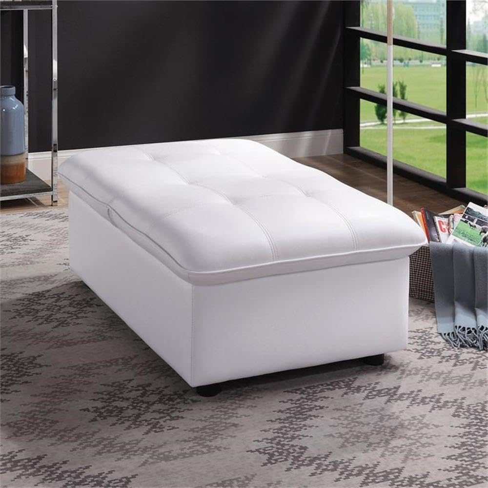 Furniture of America Kamala Faux Leather Tufted Futon Chair in White - Convertible Sleeper Sofa for Small Spaces, Living Room, Bedroom & Office