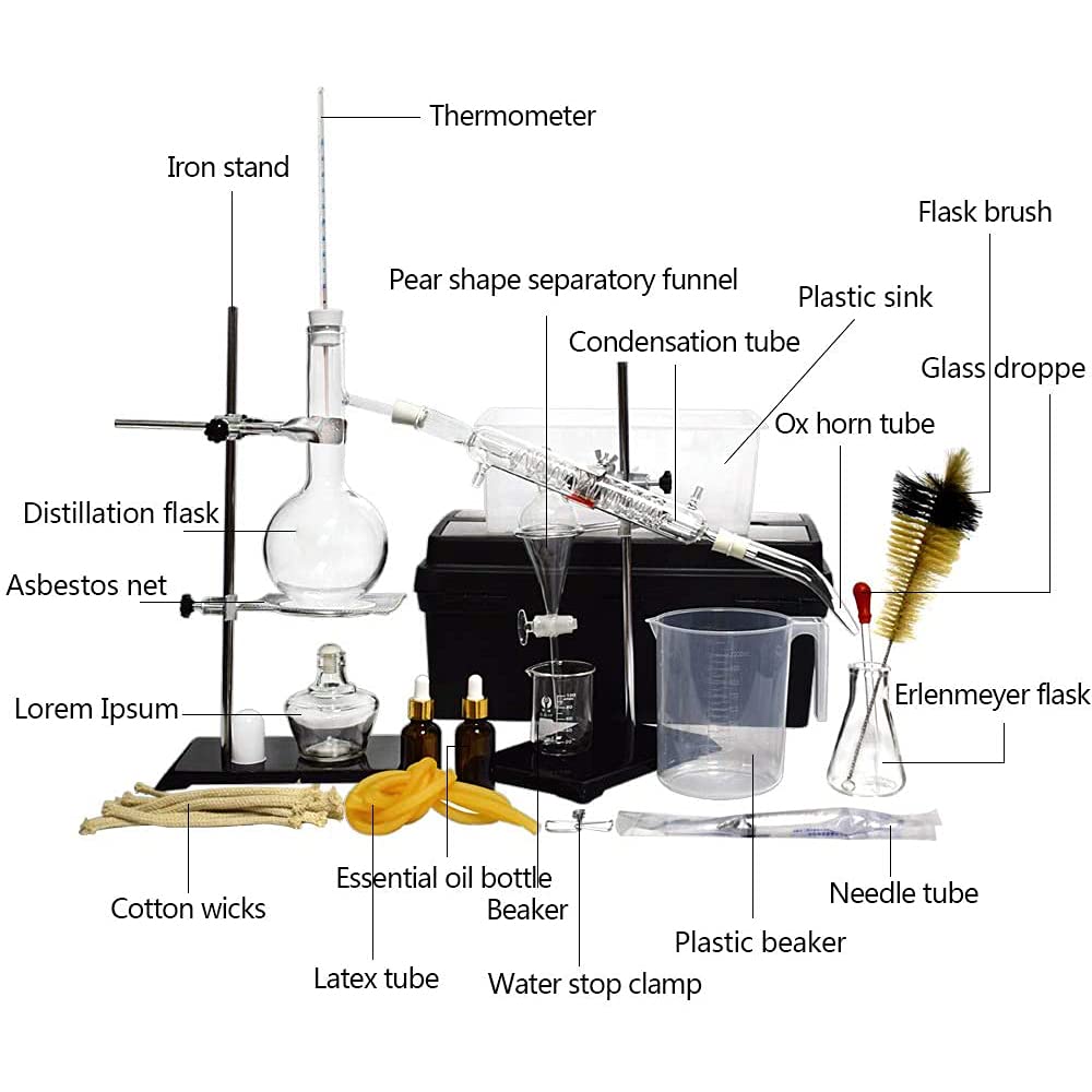 500ml Essential Oil Distiller Kit for Hydrosol & Pure Water | Home Distillation Equipment for Aromatherapy, DIY Skincare & Chemistry Experiments | Perfect for Herbalists, Home Brewers & Science Enthusiasts