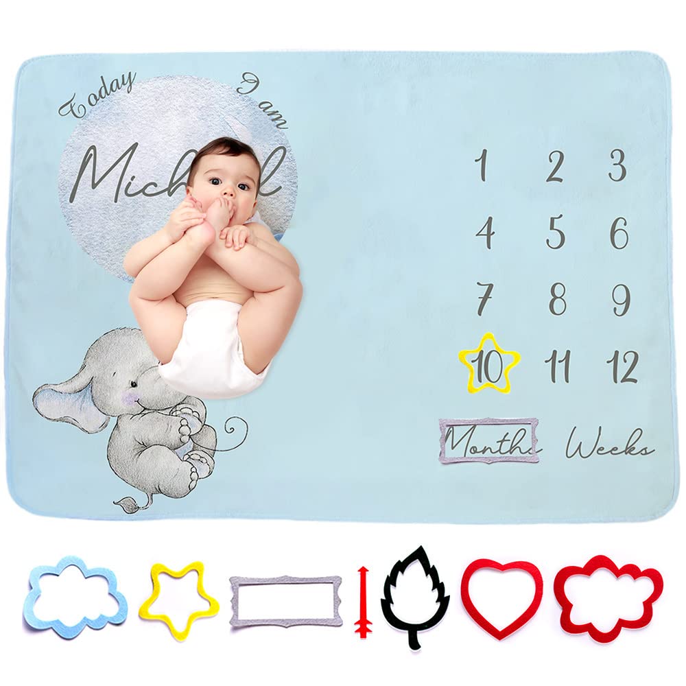 Personalized Baby Monthly Milestone Blanket for Boys & Girls | Custom Name Newborn Growth Chart Blanket | Soft Baby Keepsake Blanket | Perfect Baby Shower Gift for Newborns | Great for Monthly Photo Shoots & Nursery Decor