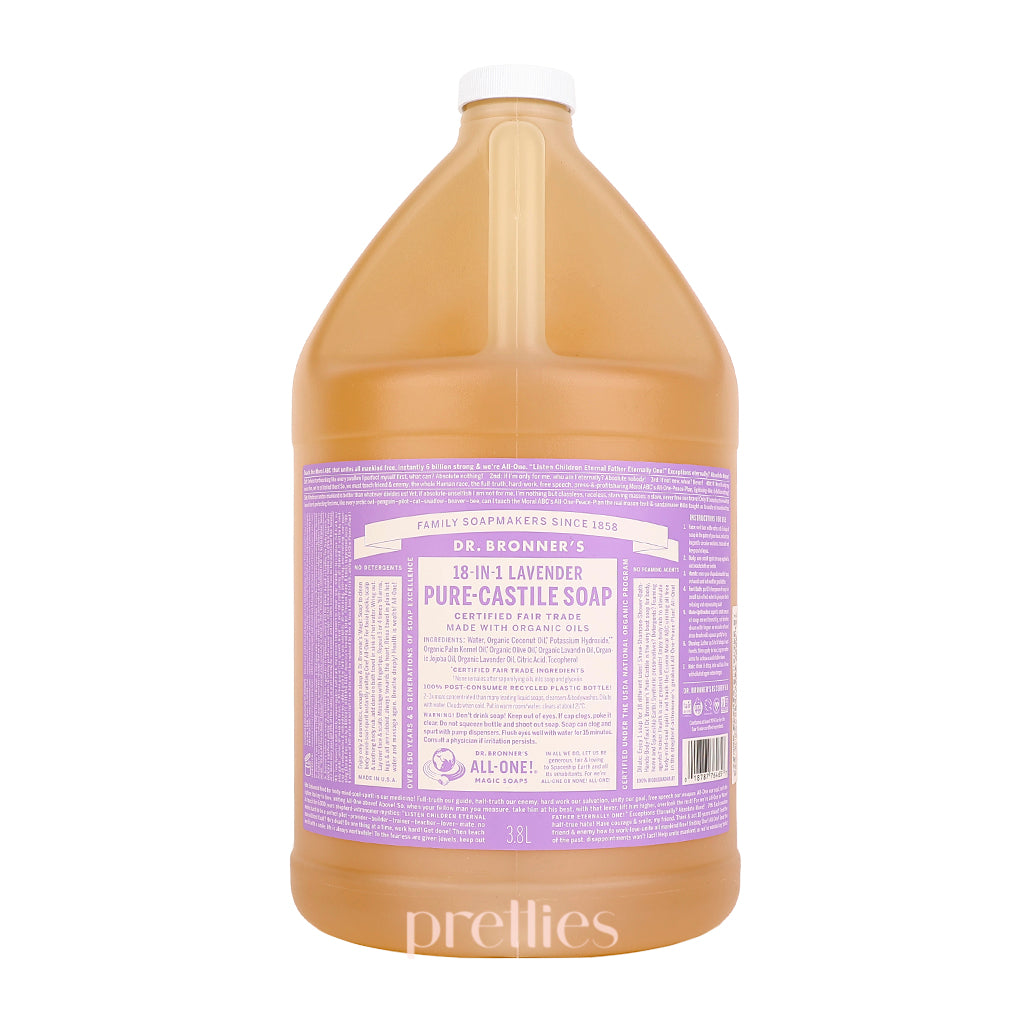 Dr. Bronner's Organic Lavender Pure-Castile Liquid Soap - 18-in-1 Uses, 1 Gallon (3.8L) - All-Natural Body Wash, Face Cleanser & Household Cleaner for Home, Travel & Camping