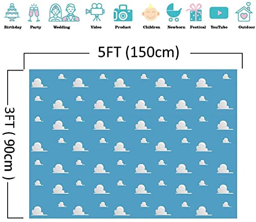 Blue Sky White Cloud Step and Repeat Photography Backdrop - 5x3ft Vinyl Photo Background for Newborn Baby Shower, Cartoon Boy Story Party, Birthday Decorations - Perfect for Studio Props, Cake Table Decor, and Kids Birthday Banners