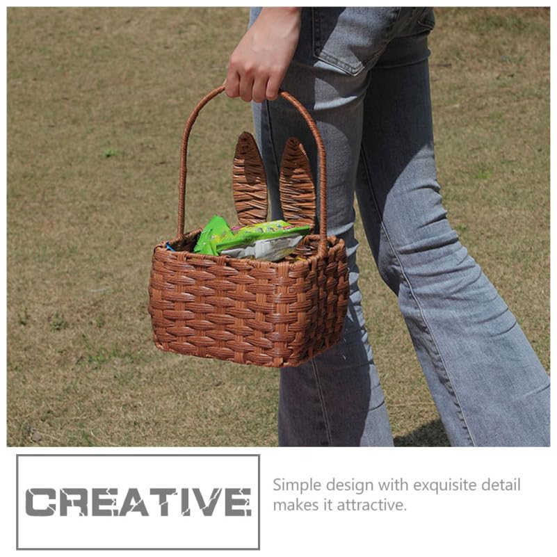 Cabilock Wicker Woven Basket with Handles - Bunny Ear Shape Rattan Seagrass Storage Organizer for Picnic, Easter, Christmas Decor - Perfect for Home, Wall Decor, Flower Arrangement & Gift Giving